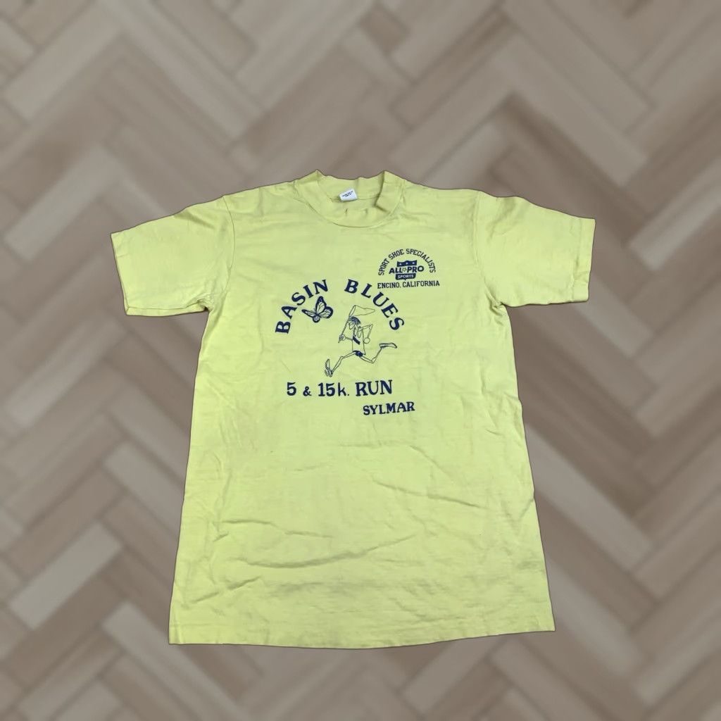 Hanes VINTAGE Hanes T-Shirt Mens M Yellow 80s USA Running Sylmar 5K 15K Shirt Men Size US M / EU 48-50 / 2 - 1 Thumbnail