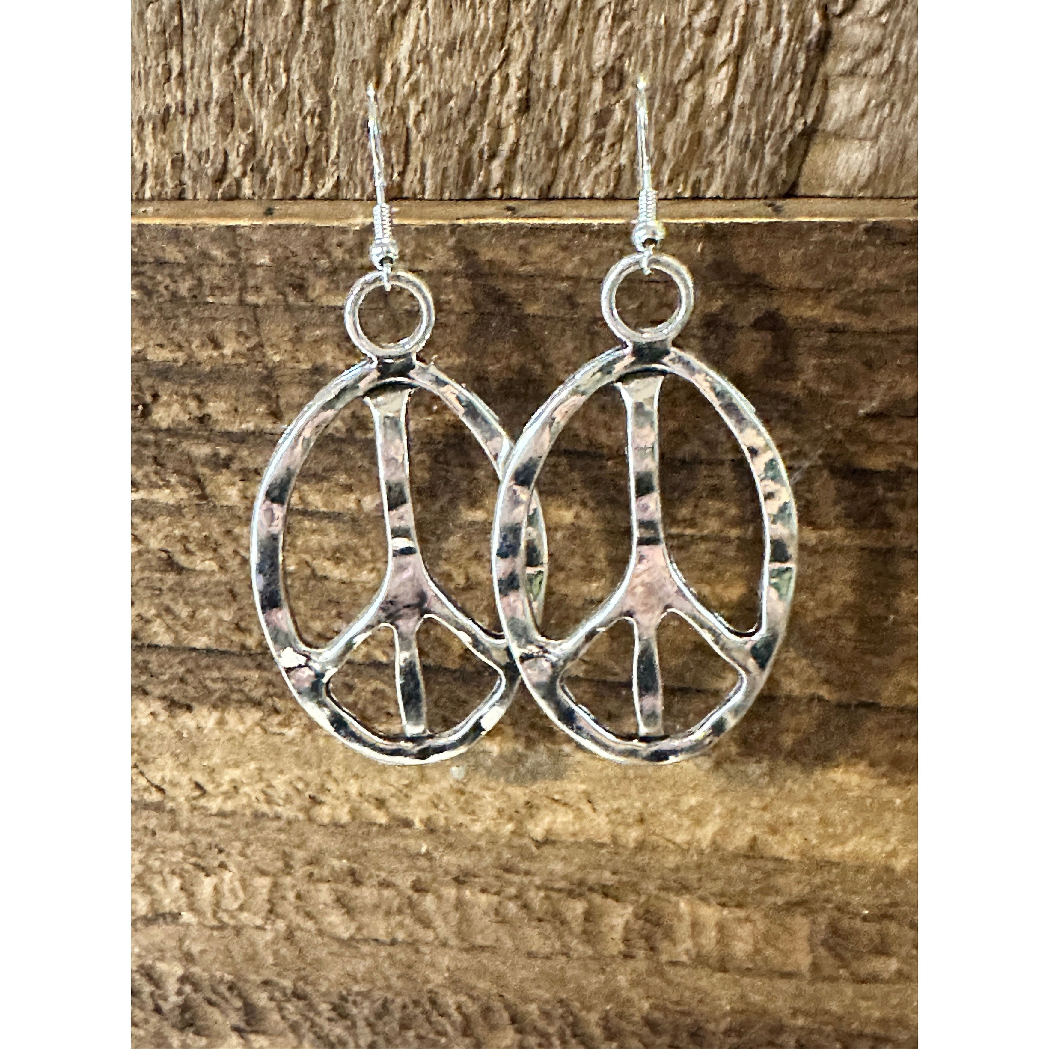 Other Boho Vintage Hippie Peace Sign Dangle Wire Earrings, Silver Size ONE SIZE - 3 Thumbnail