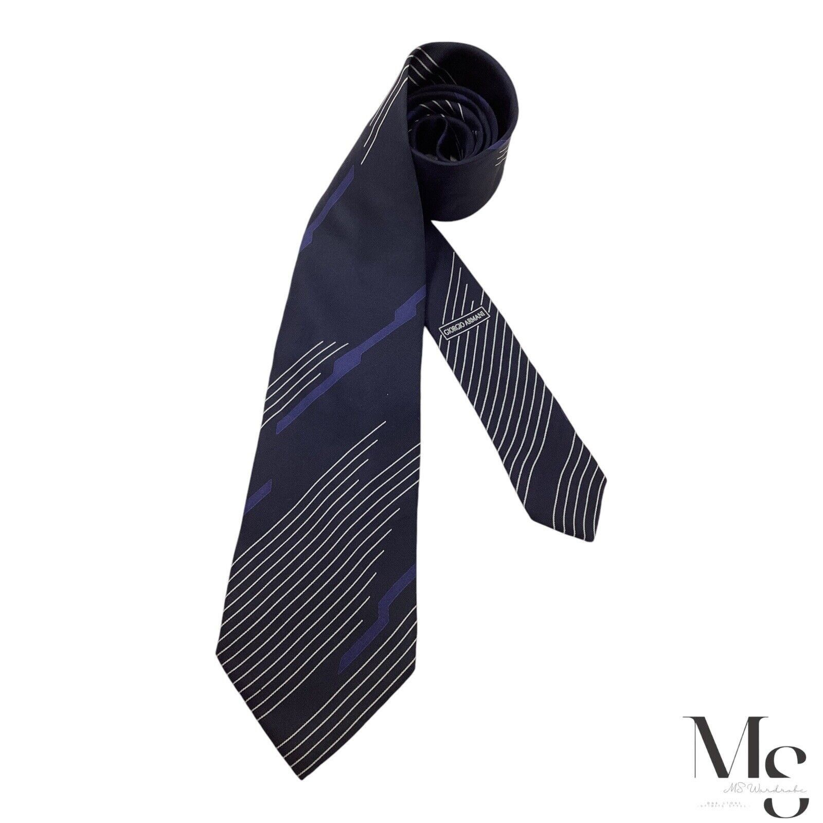 Giorgio Armani GIORGIO ARMANI Blue Striped Luxury Silk Tie Made In Italy W: Size ONE SIZE - 1 Thumbnail