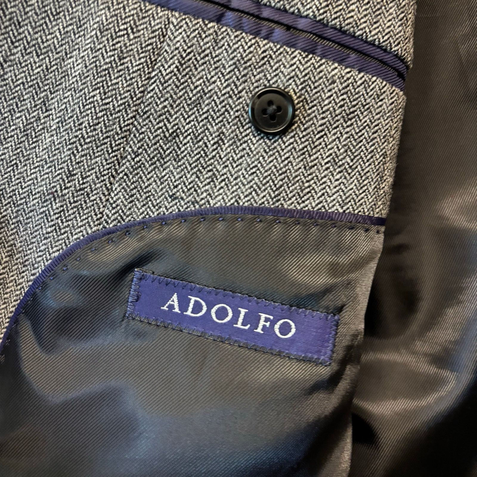 Other Vintage Adolfo 100% Lambswool Gray Herringbone Blazer 48R Size 48R - 9 Thumbnail