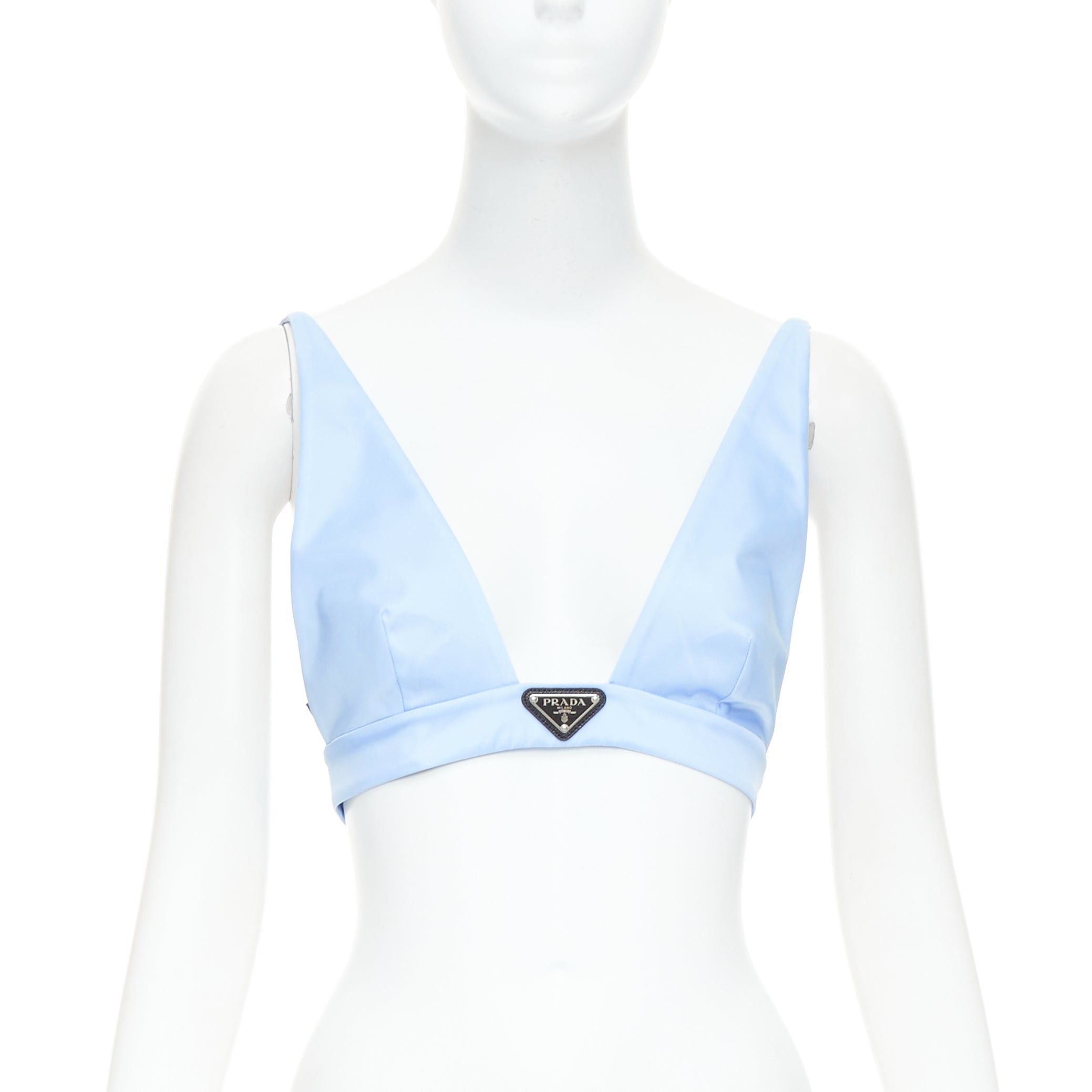 Prada PRADA Re-Nylon light blue triangle logo plunge crop top bustier bralette IT38 XS Size XS / US 0-2 / IT 36-38 - 1 Thumbnail
