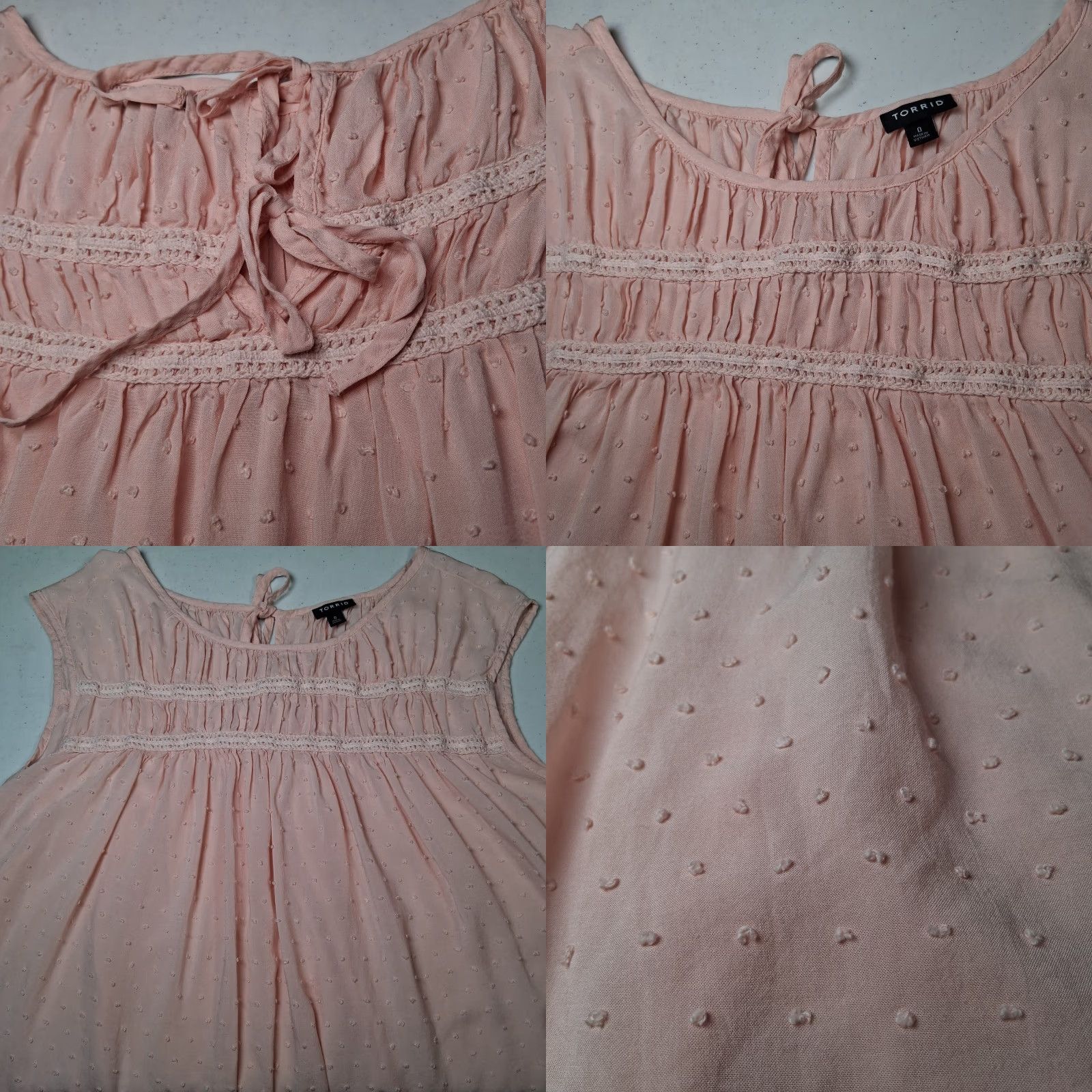 Torrid Torrid Blouse Sleeveless Pink Swiss Dot Peasant Tie Round Neck Women's Regular Size 0 Size XS / US 0-2 / IT 36-38 - 9 Thumbnail