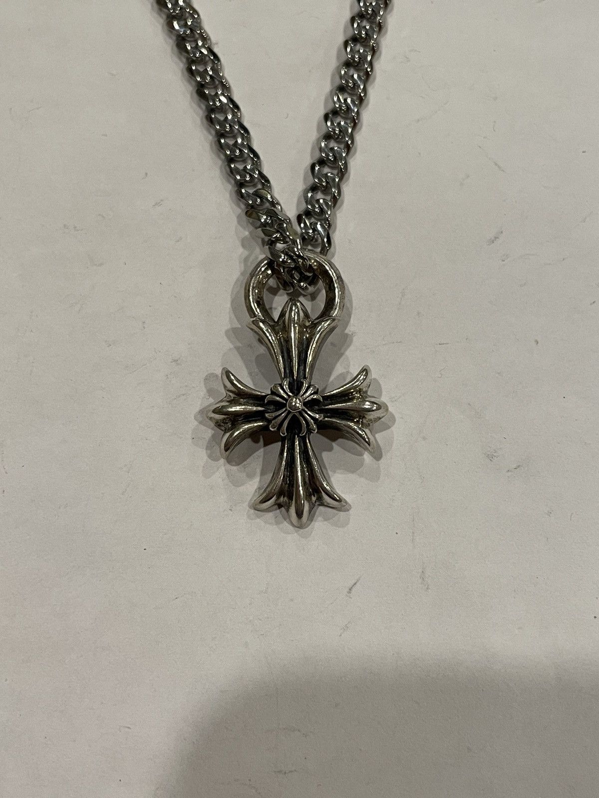 Pre-owned Chrome Hearts Double Cross Pendant Silver Chain Necklace 925
