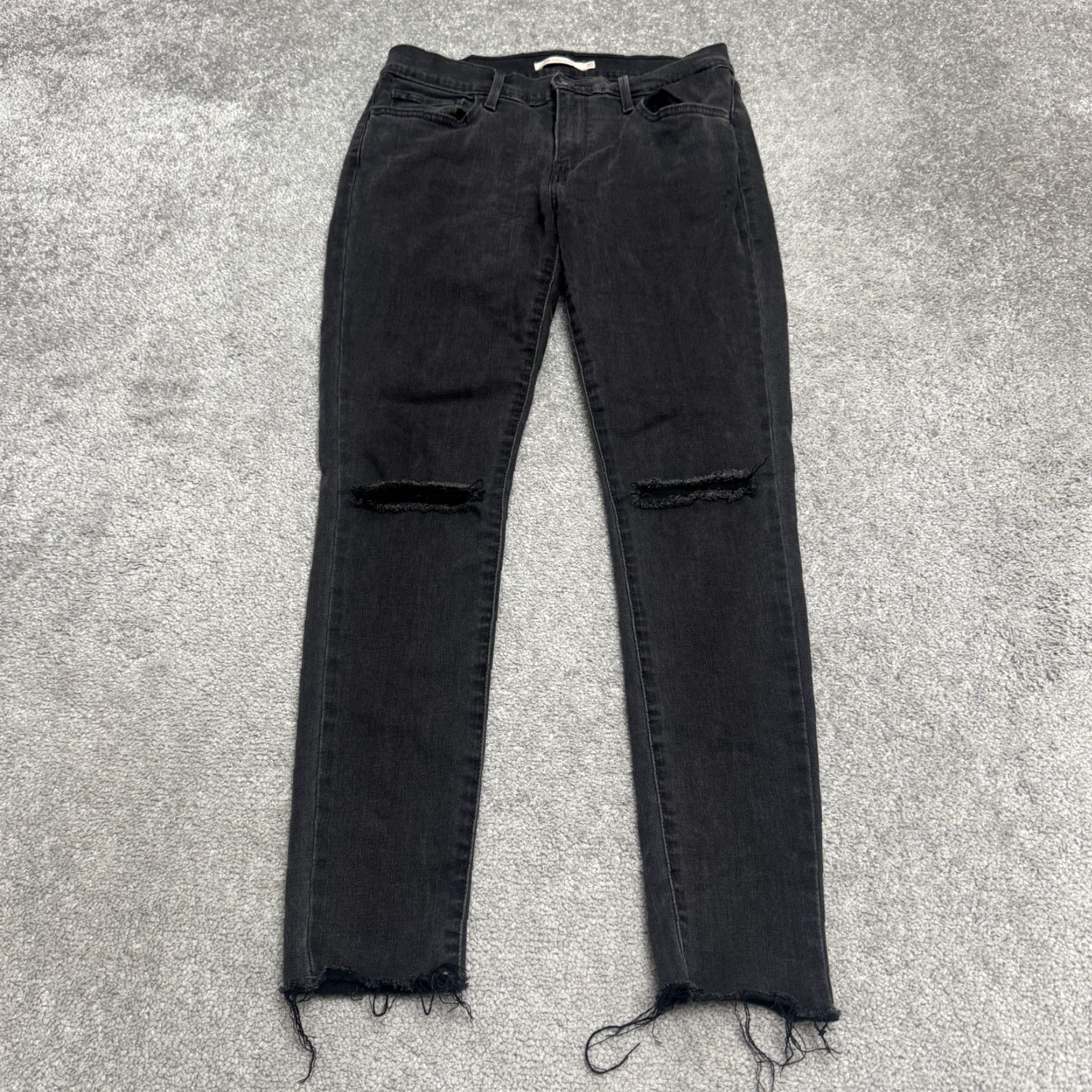 Levi's Levi's 710 Jeans Womens 30 Black Mid Rise Distressed Stretch Denim Skinny Pocket Zipper Button Size 30" / US 8 / IT 44 - 2 Thumbnail