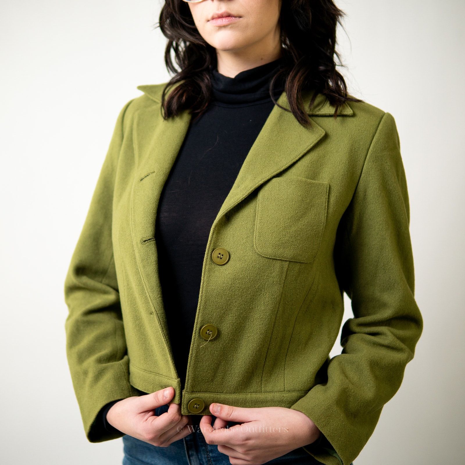 Vintage Vintage Olive Green Cropped Wool Blazer Jacket - 8 Size M / US 6-8 / IT 42-44 - 5 Thumbnail