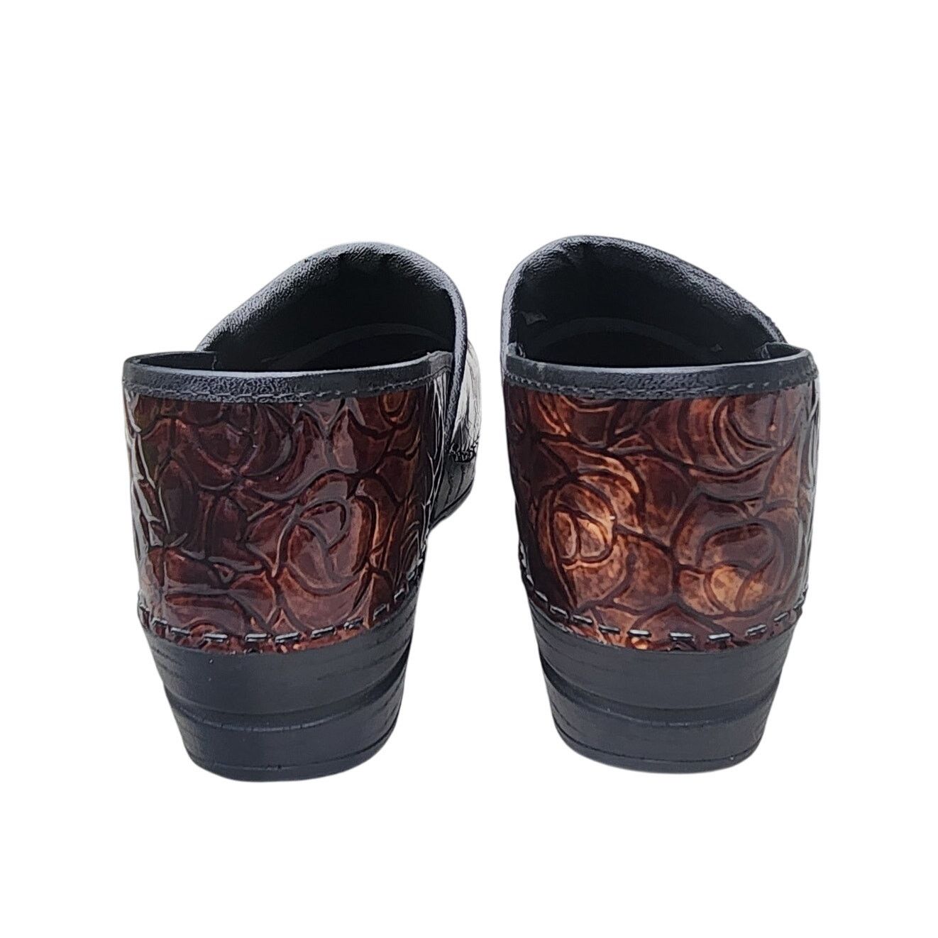 Designer SANITA Floral Embossed Tooled Patent Leather Danish Clogs 42 Size US 11 / IT 41 - 3 Thumbnail
