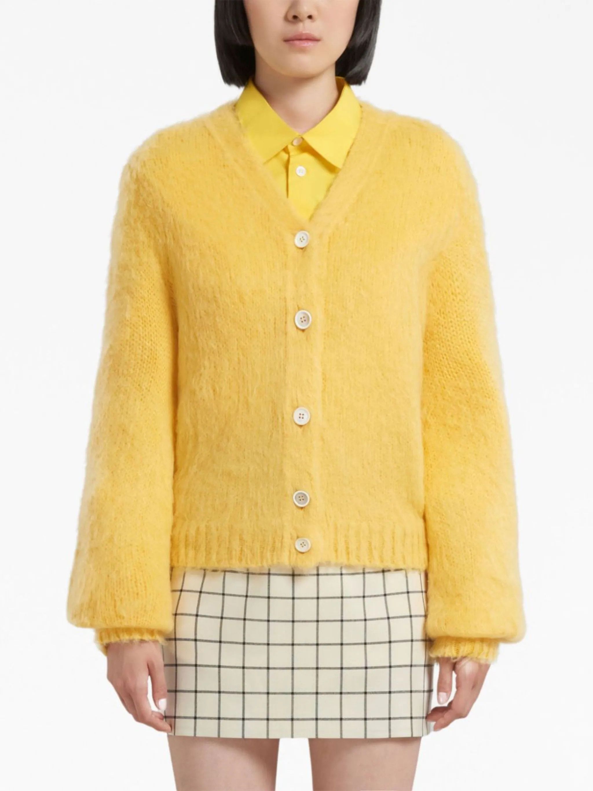 Marni o1w1db10824 Mohair Blend Cardigan in Yellow Size M / US 6-8 / IT 42-44 - 2 Thumbnail