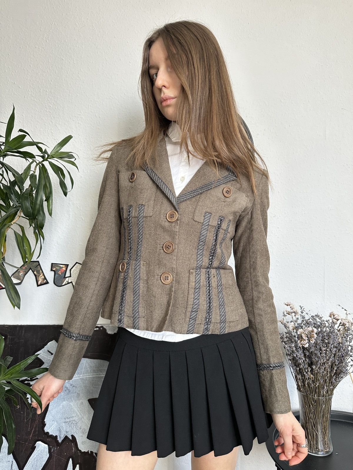 Designer Karen Millen Wool SteamPunk Style Blazer Jacket 90s Size M / US 6-8 / IT 42-44 - 5 Thumbnail