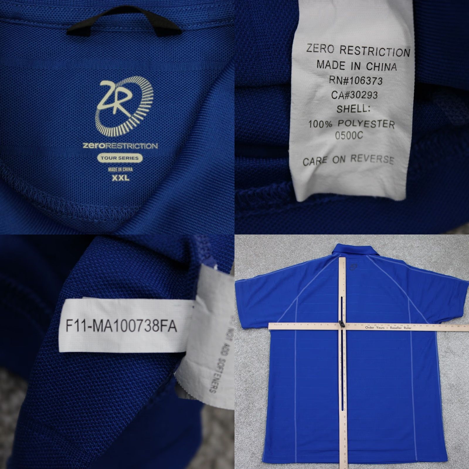 Vintage Zero Restriction Polo Shirt Mens 2XL Blue 100% Polyester Short Sleeve Golf Polo Shirt Polo Mens 2XL Blue Golf Performance Sports Shirt Size US XXL / EU 58 / 5 - 8 Thumbnail