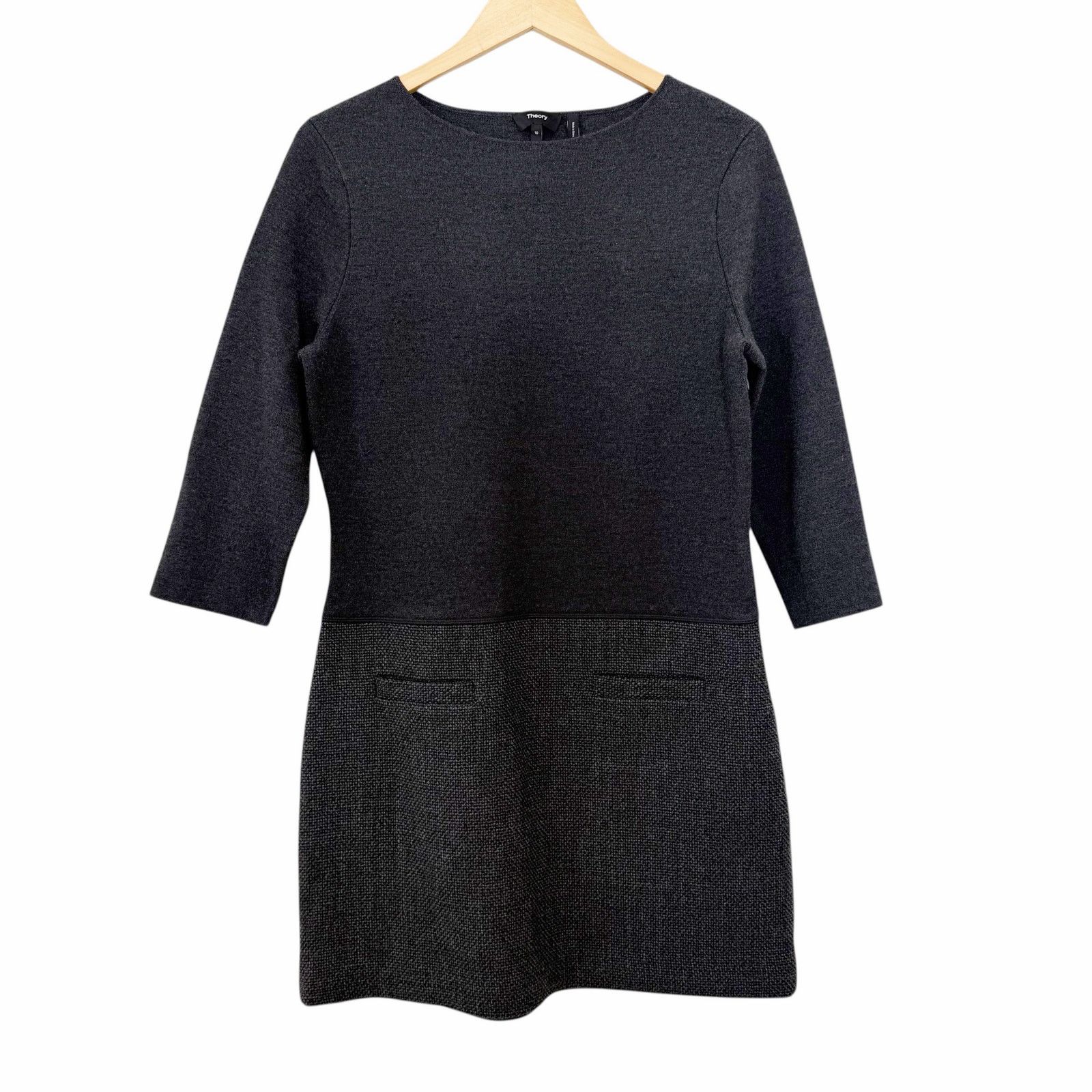 Theory Theory Gray Mixed Media 3/4 Sleeve Plush Tweed Mini Dress 10 Size L / US 10 / IT 46 - 1 Thumbnail