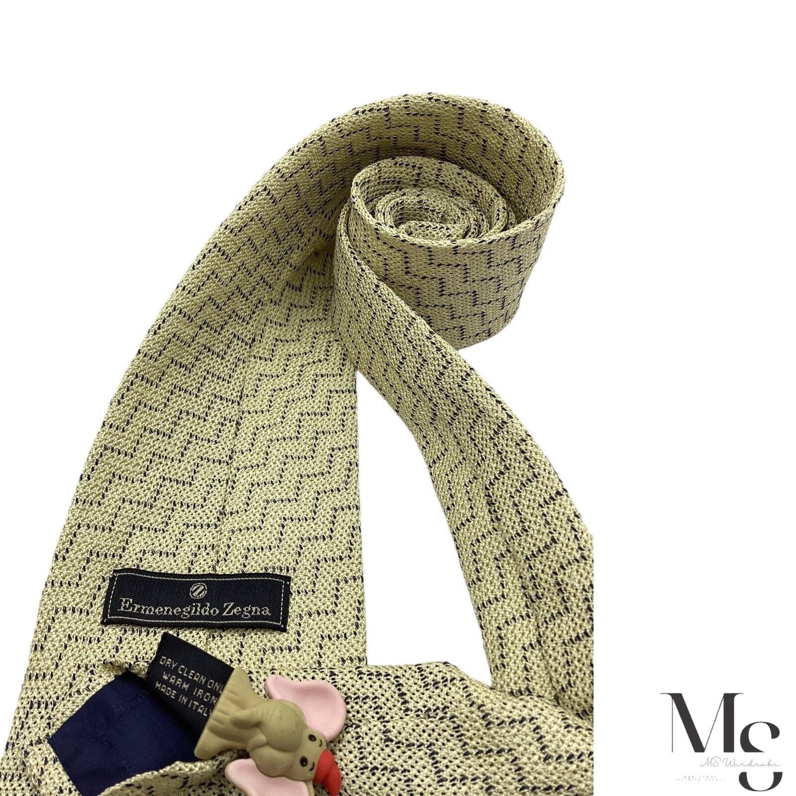 Ermenegildo Zegna Ermenegildo Zegna Beige Zigzag Silk Tie Made In Italy W: 4" Size ONE SIZE - 5 Thumbnail