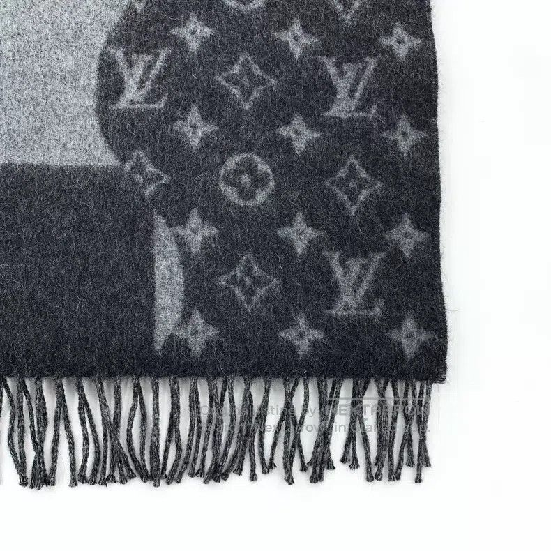Louis Vuitton Louis Vuitton Black logo checkerboard paneled cashmere fri Size ONE SIZE - 6 Thumbnail
