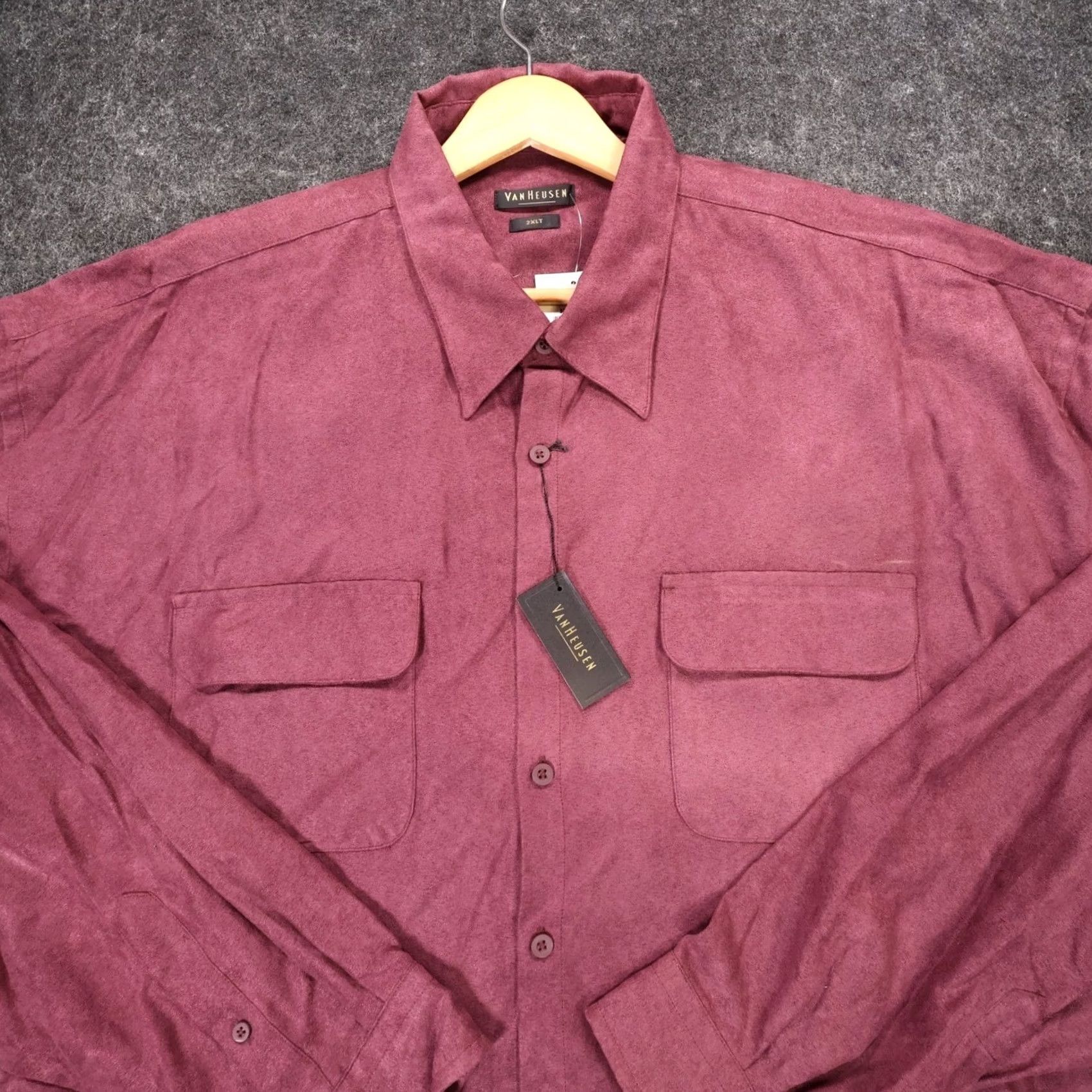 Van Heusen VINTAGE Van Heusen Button Up Shirt Mens 2XLT Wine Soft Suede Long Sleeve Size US XXL / EU 58 / 5 - 3 Thumbnail