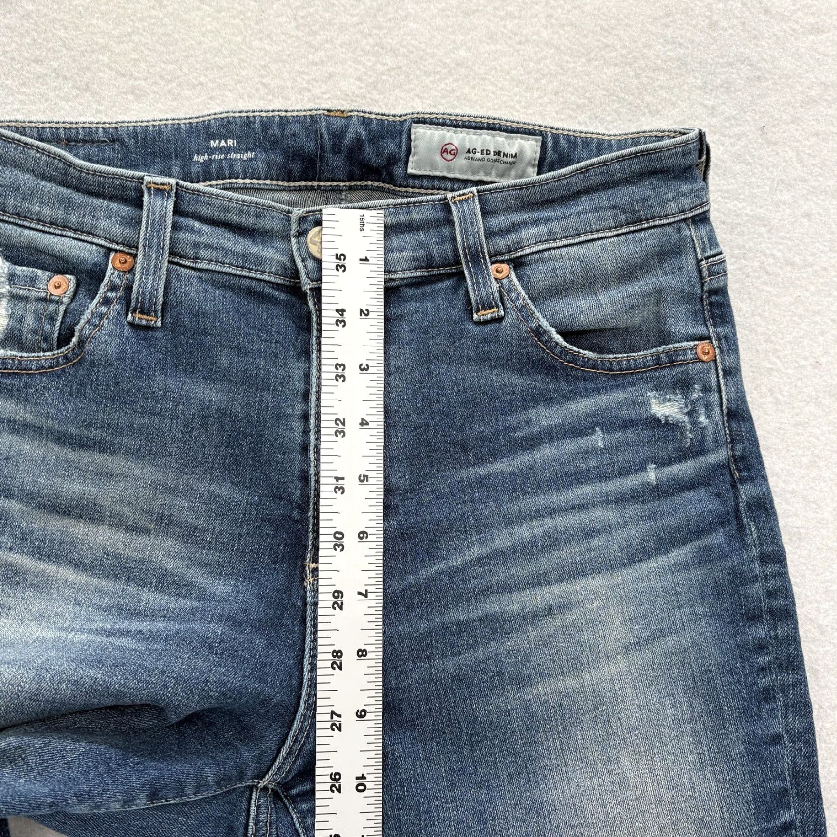 Vintage AG Adriano Goldschmied Mari High Rise Straight Jeans Womens 28 Blue Distressed Jeans Women Straight 28 Blue Distressed Size 28" / US 6 / IT 42 - 7 Thumbnail