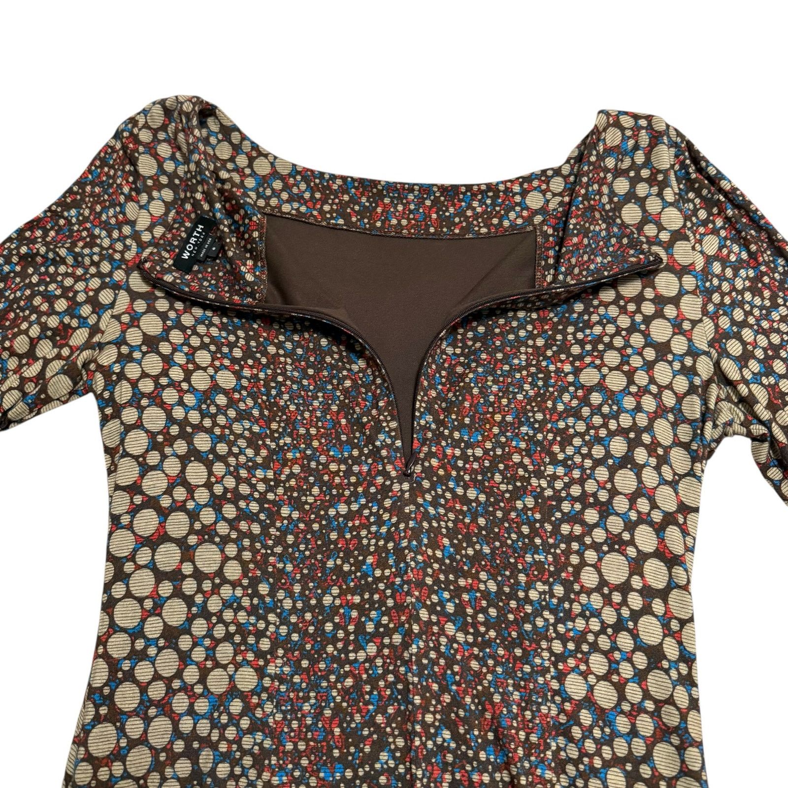 Other Worth New York Dress Bodycon Ruched Brown Multicolor Spots Size M / US 6-8 / IT 42-44 - 9 Thumbnail