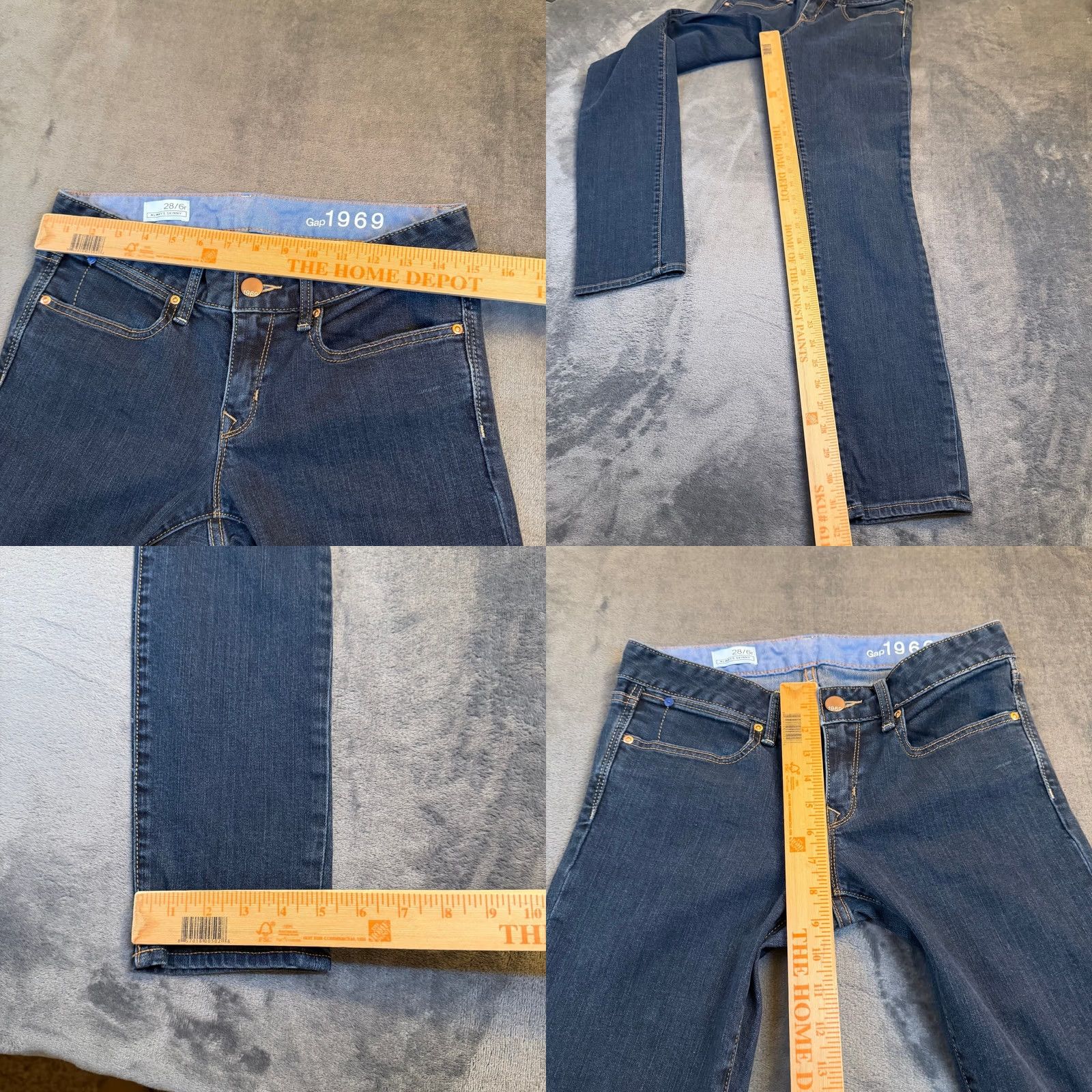 Gap Gap 1969 Always Skinny Jeans Womens 28/6 Regular Blue Dark Wash Stretch Denim 5-Pocket Logo Pockets Zip Fly Size 28" / US 6 / IT 42 - 8 Thumbnail