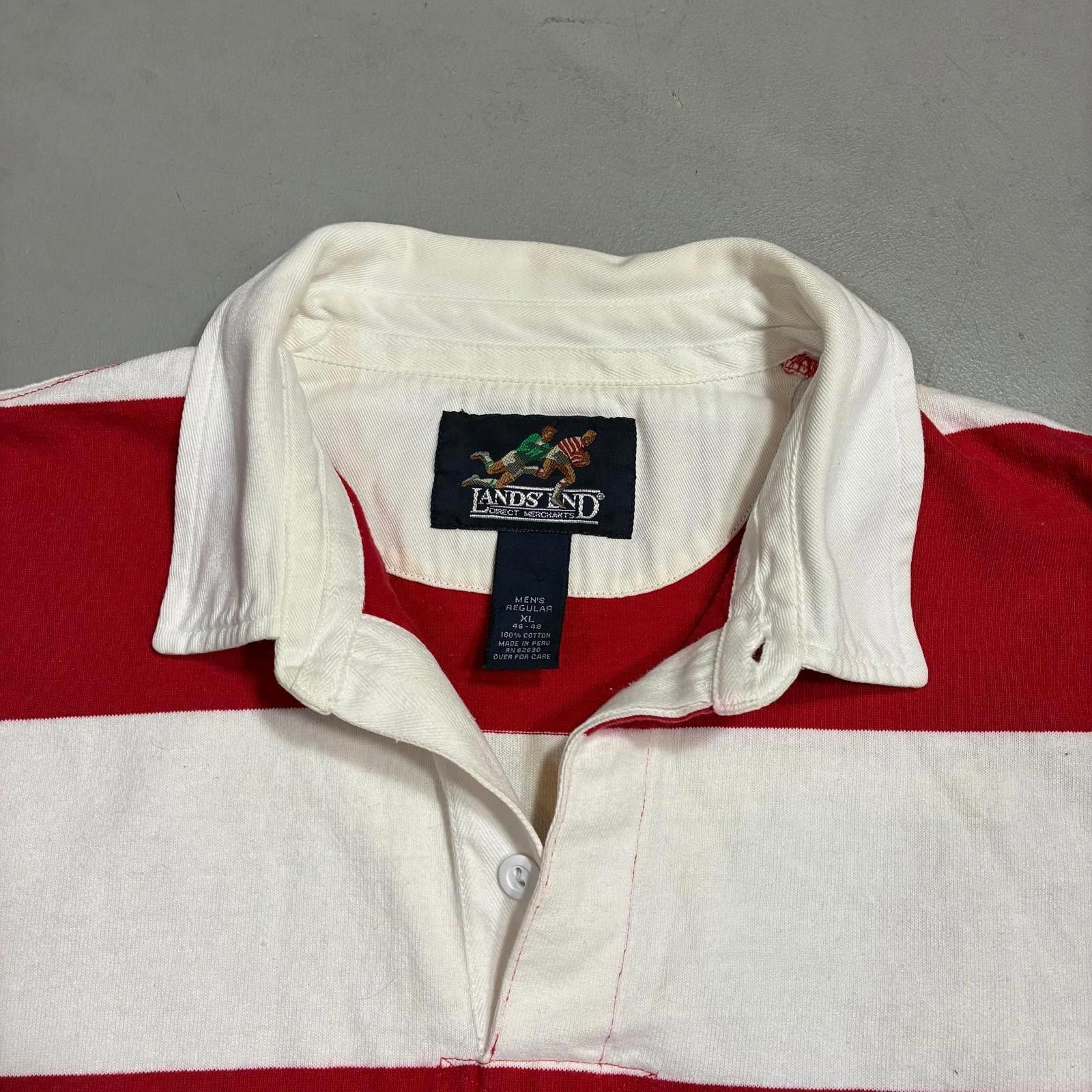 Lands' End Vintage 90s Lands End Striped Rugby Polo Shirt Men's XL Red Size US XL / EU 56 / 4 - 2 Thumbnail