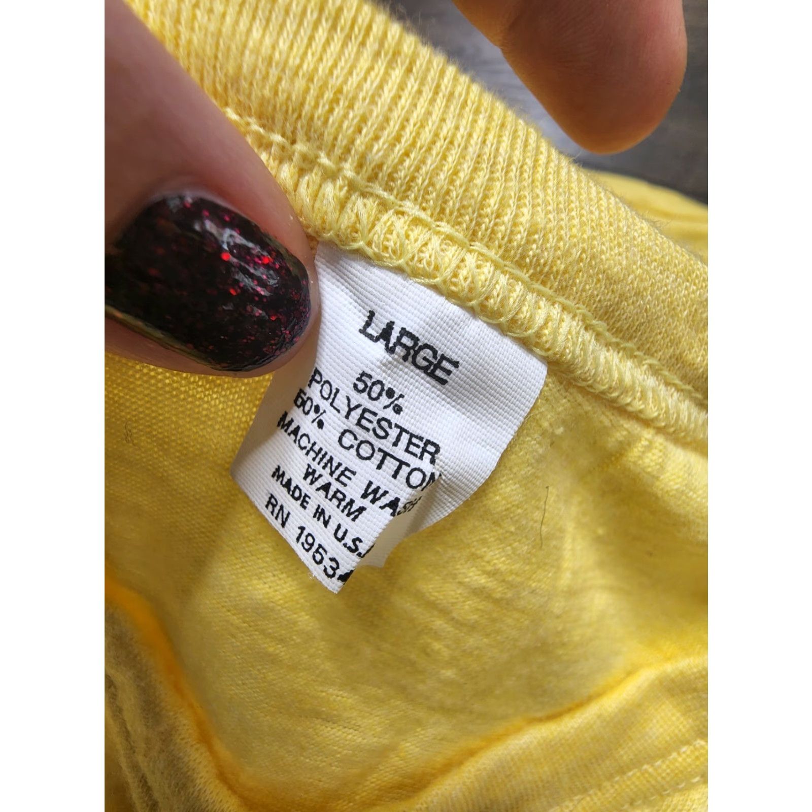 Vintage Vintage Men's 80s Yellow Cotton Blend T-Shirt Short Sleeve Crew Neck Graphic Slim Fit Made in USA Size US M / EU 48-50 / 2 - 6 Thumbnail