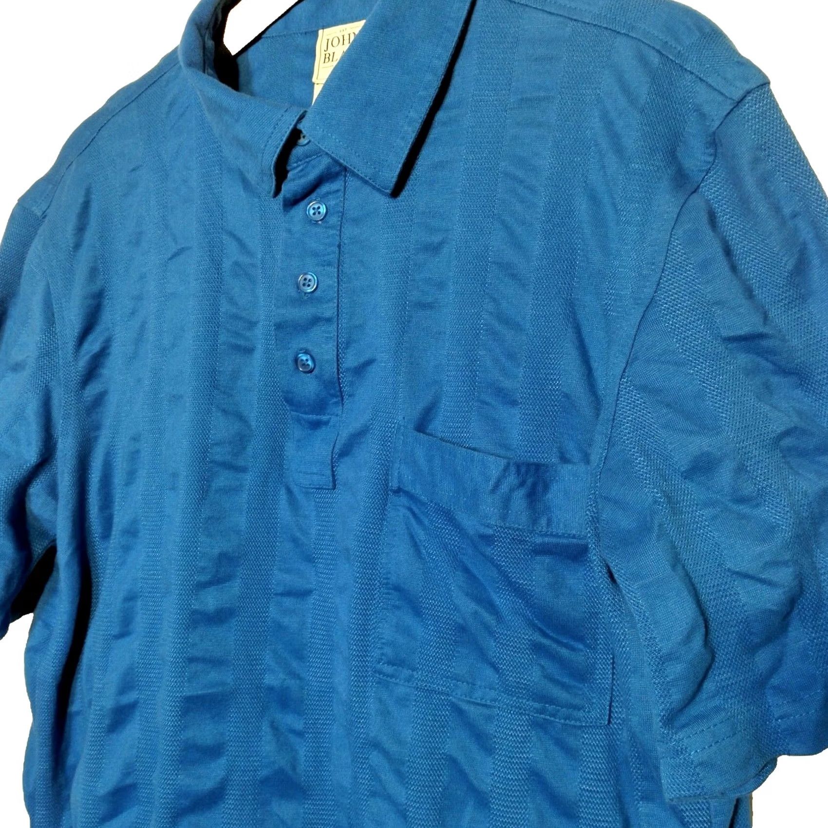 Blair John Blair Polo Shirt L Royal Blue Stripe Knit Collared Pullover Mens Regular Short Sleeve Golf Business Casual Size US L / EU 52-54 / 3 - 2 Thumbnail
