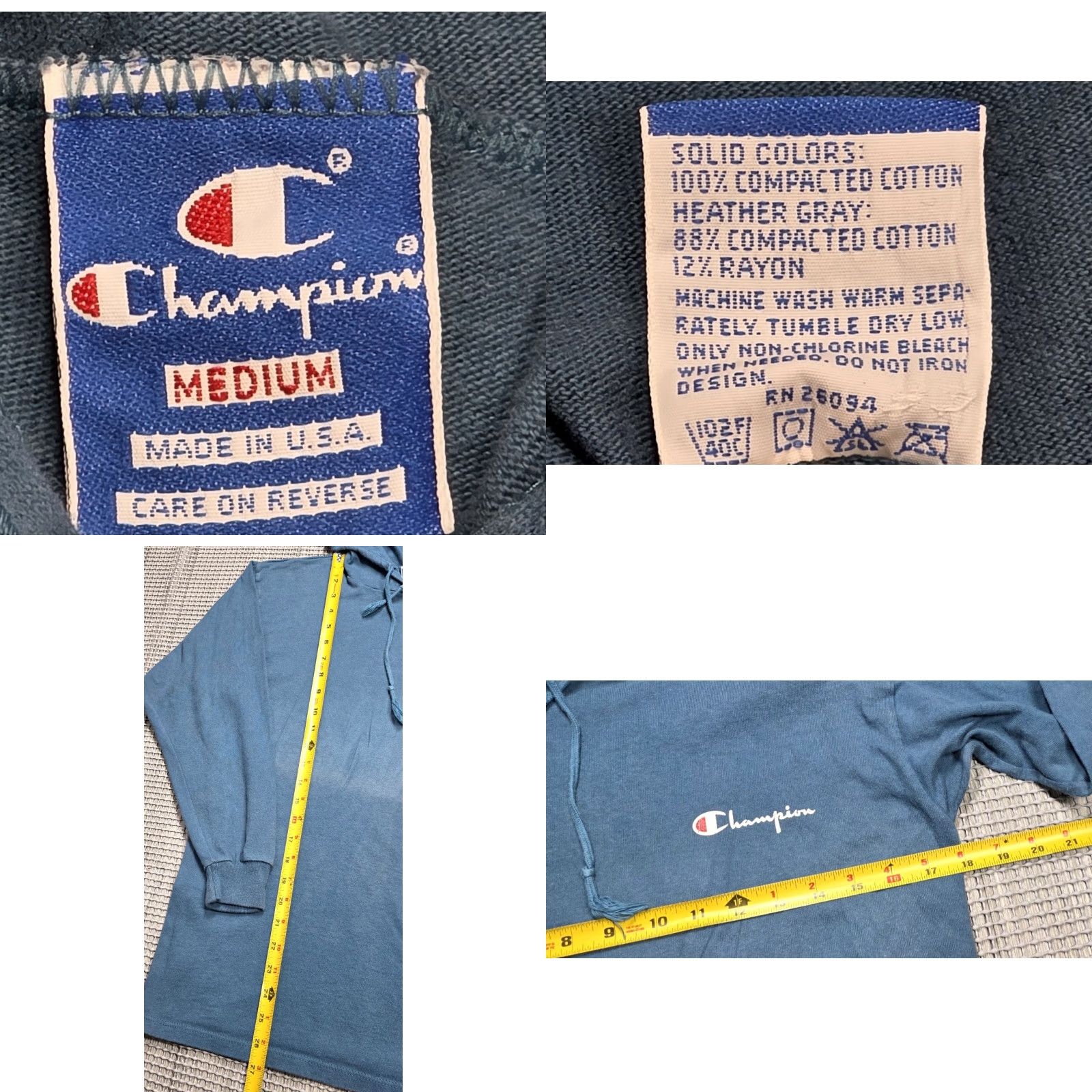 Champion VINTAGE Champion Shirt Long Sleeve M Blue Logo Hooded 80s 90s Distressed Sports Mens Size US M / EU 48-50 / 2 - 8 Thumbnail