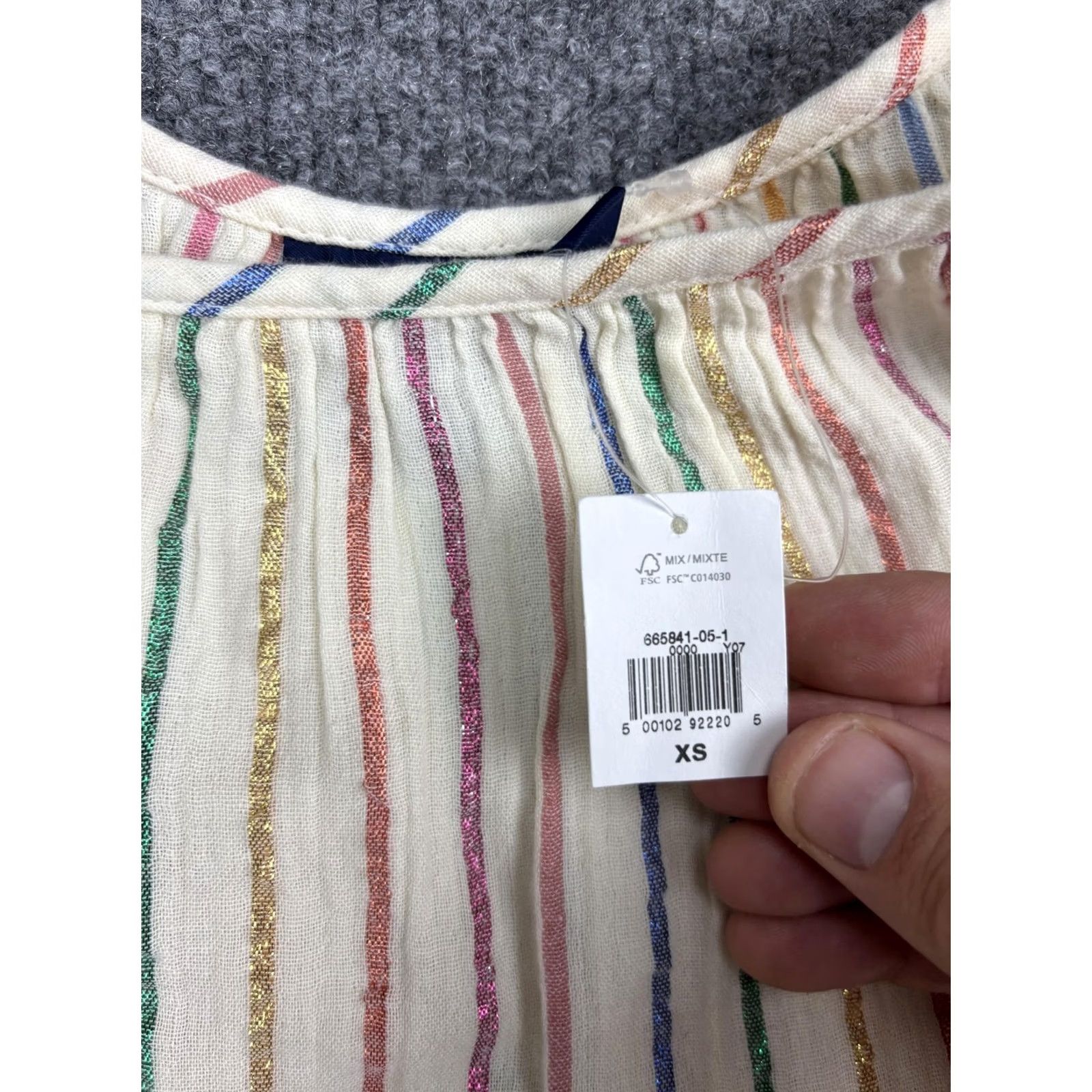 Gap GAP Shirt Womens XS White Multicolor Metallic Stripe Ruffle Sleeve Peplum Top Size XS / US 0-2 / IT 36-38 - 3 Thumbnail