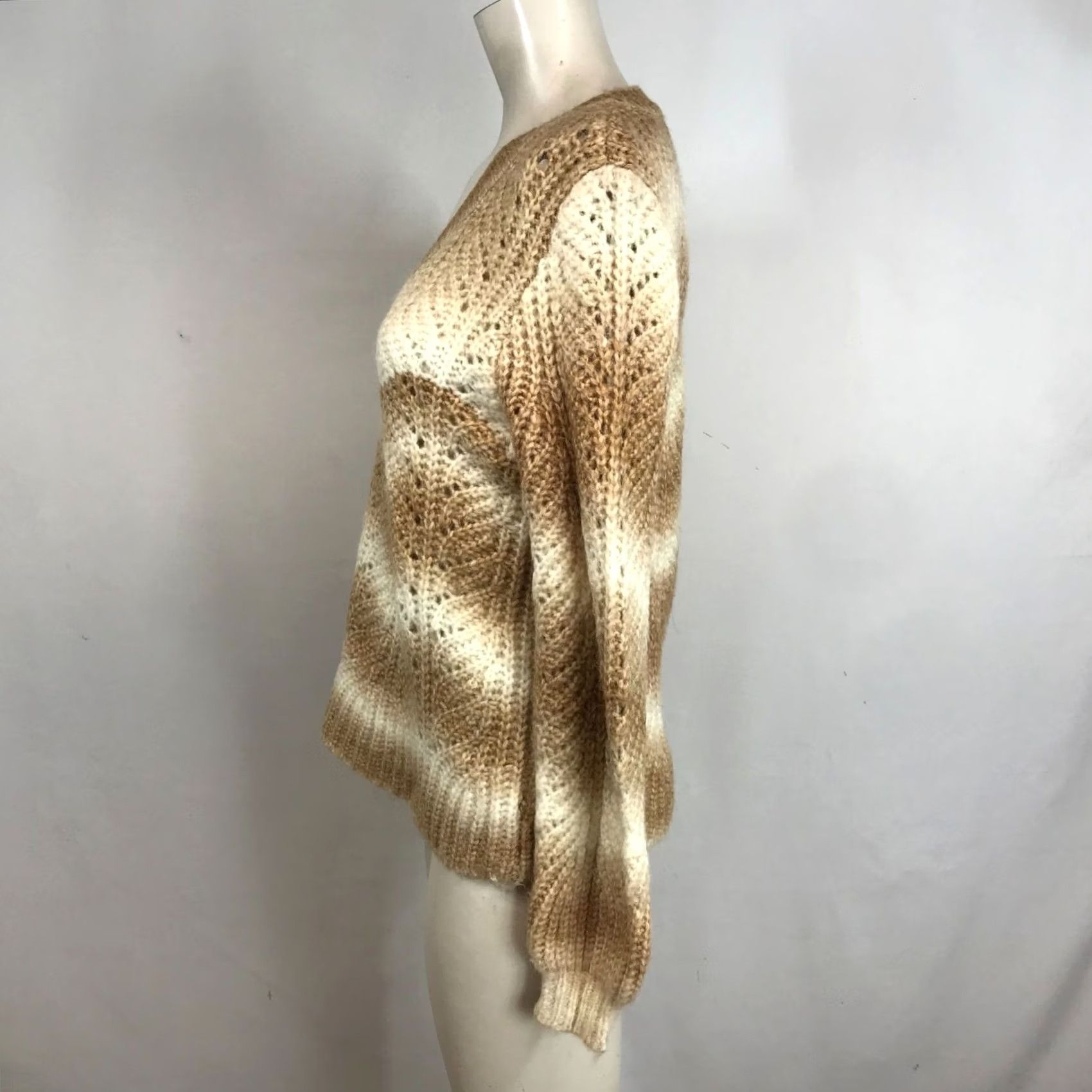 Loft LOFT SWEATER WOMEN'S SMALL BROWN WHITE LONG SLEEVE V NECK PULL-OVER Size S / US 4 / IT 40 - 6 Thumbnail