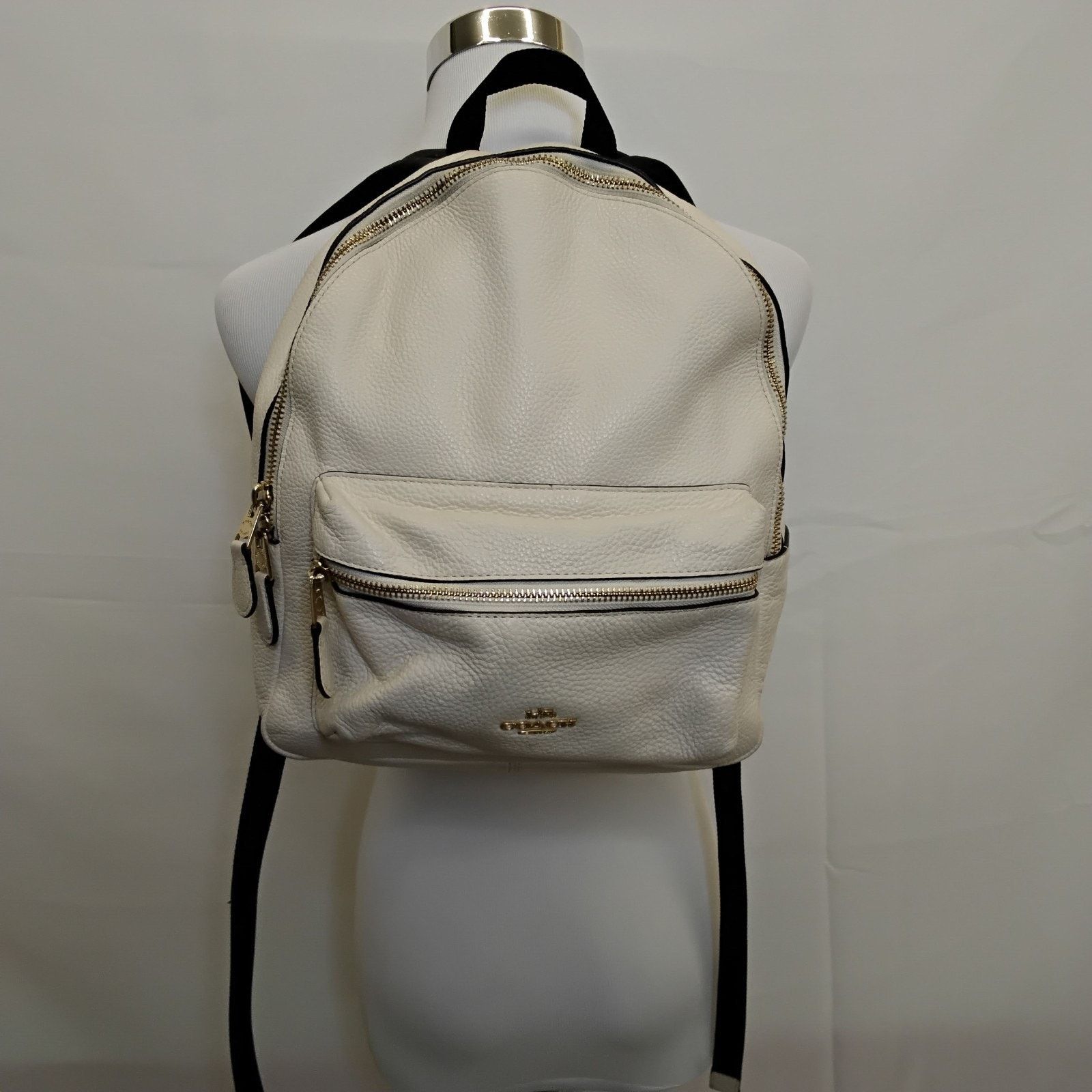 Coach Coach Charlie Mini Backpack Cream Pebbled Leather Black Trim Size ONE SIZE - 3 Thumbnail