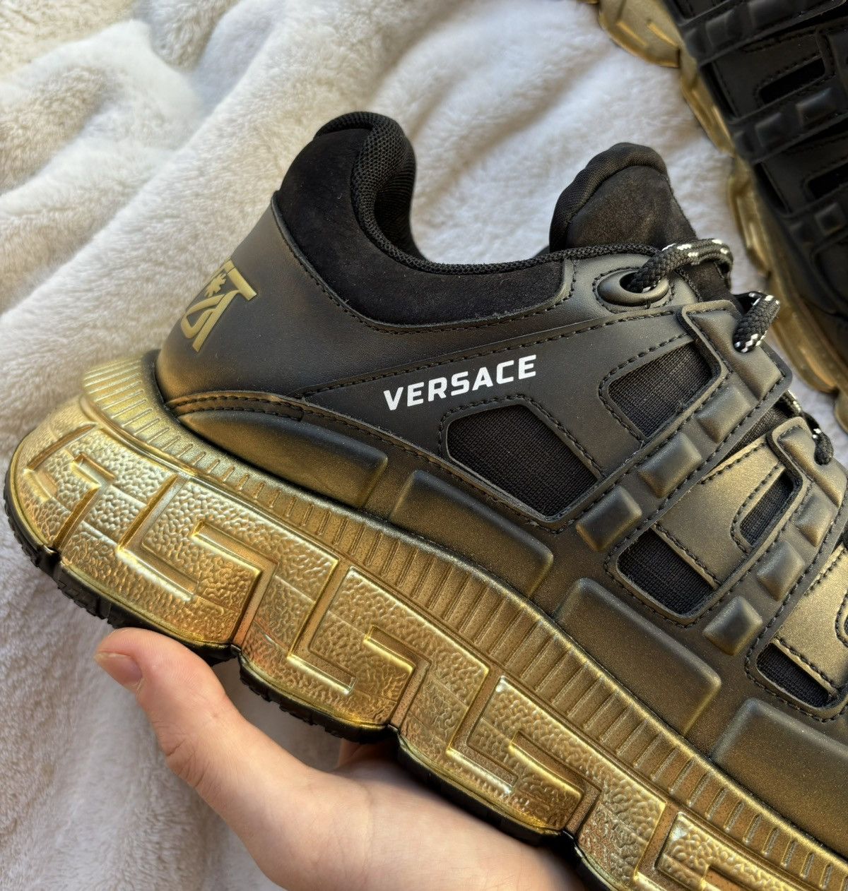 Versace Versace Gold/Black Gradient TriGreca Sneakers Size US 14 / EU 47 - 2 Thumbnail