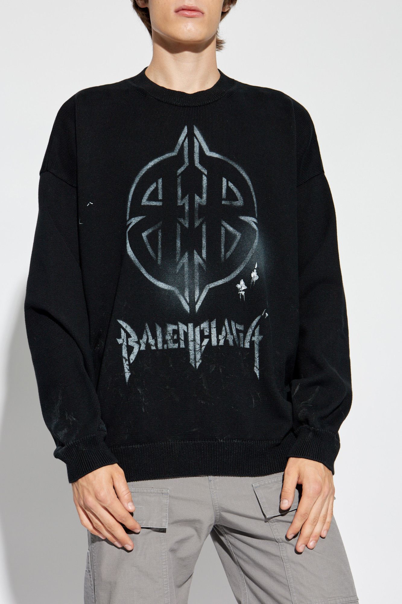 Balenciaga o1srvl11e1025 Crewneck Sweater in Black Size US XL / EU 56 / 4 - 3 Thumbnail