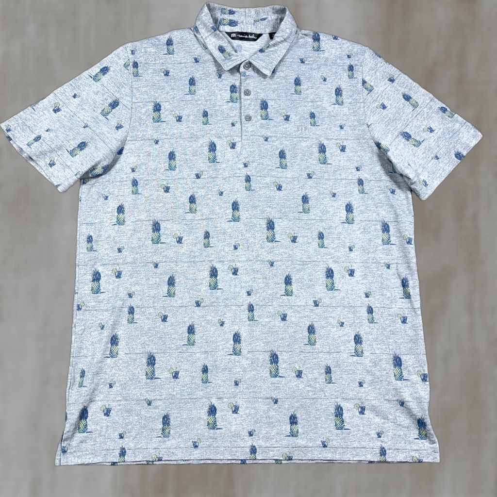 TravisMathew Travis Mathew Polo Shirt Men XL Gray Pineapple Print Performance AOP Adult Golf Shirt Size US XL / EU 56 / 4 - 1 Thumbnail