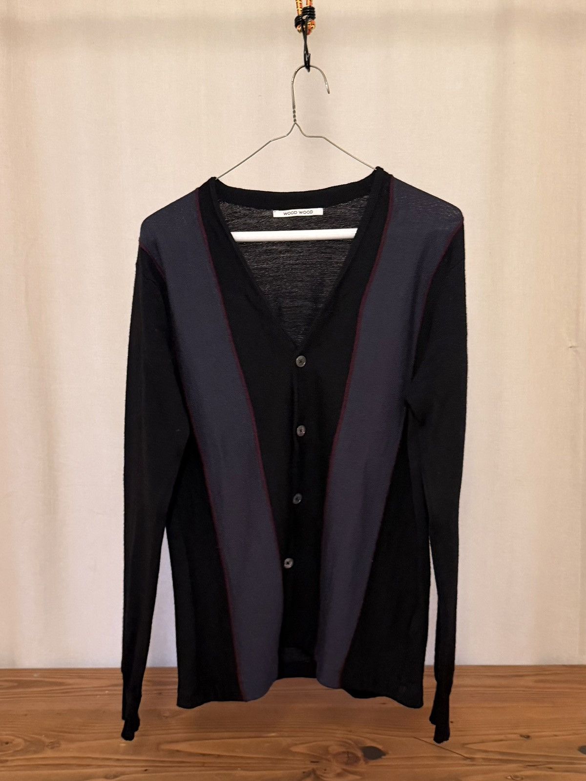 Wood Wood Wood Wood Panel Knit Cardigan – Black / Slate Size US S / EU 44-46 / 1 - 5 Thumbnail