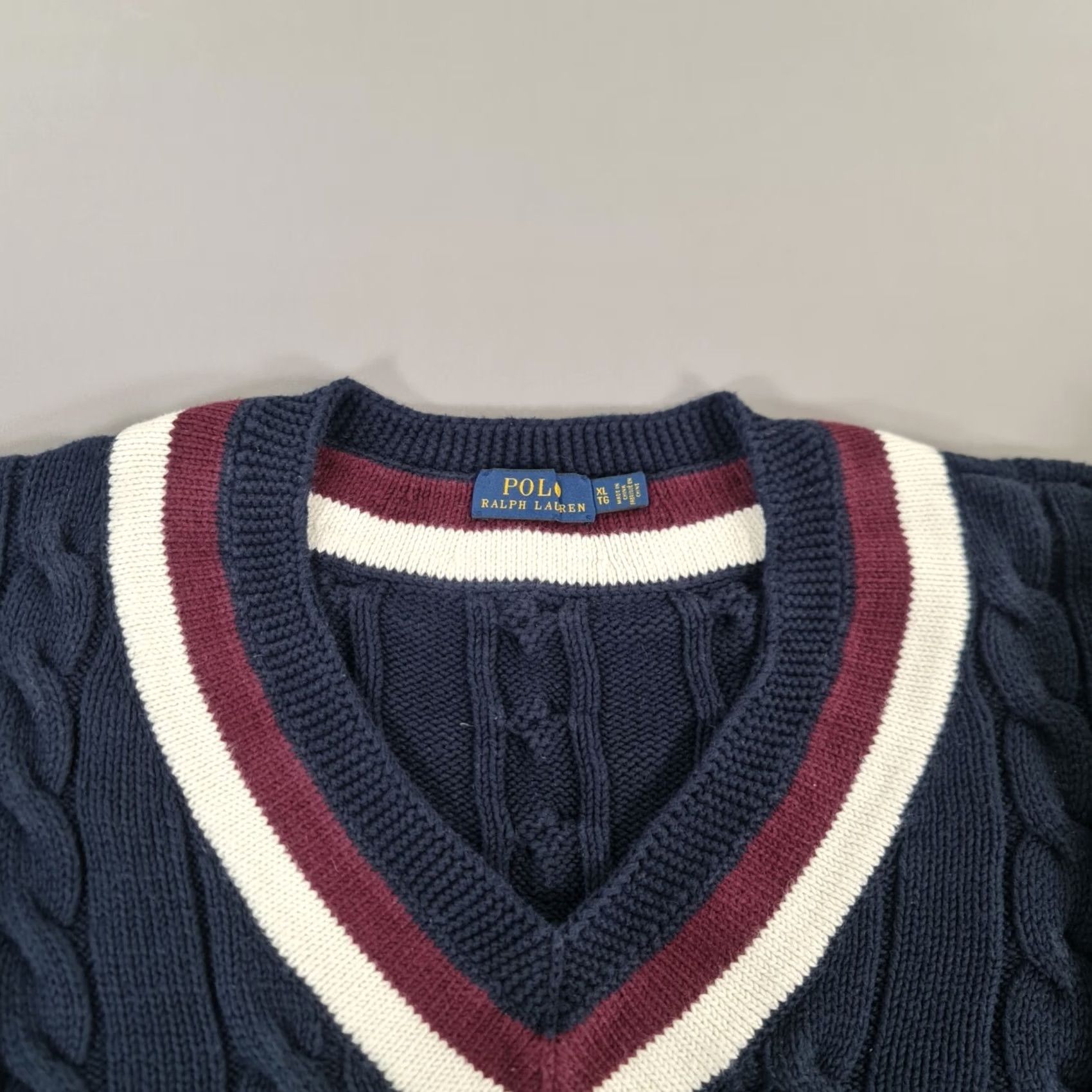 Polo Ralph Lauren Polo Ralph Lauren Jumper Womens XL Navy Blue Cable Knit V-Neck 100% Cotton Preppy 90s Classic Pullover Mens Womens Girls Size XL / US 12-14 / IT 48-50 - 2 Thumbnail