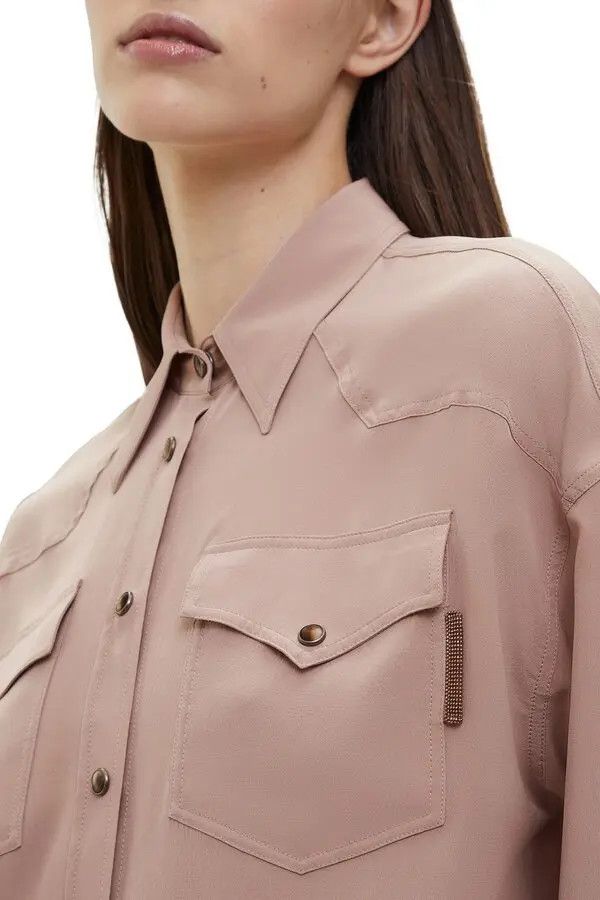 Brunello Cucinelli o1y0725 Silk Shirt in Light Brown Size L / US 10 / IT 46 - 2 Thumbnail