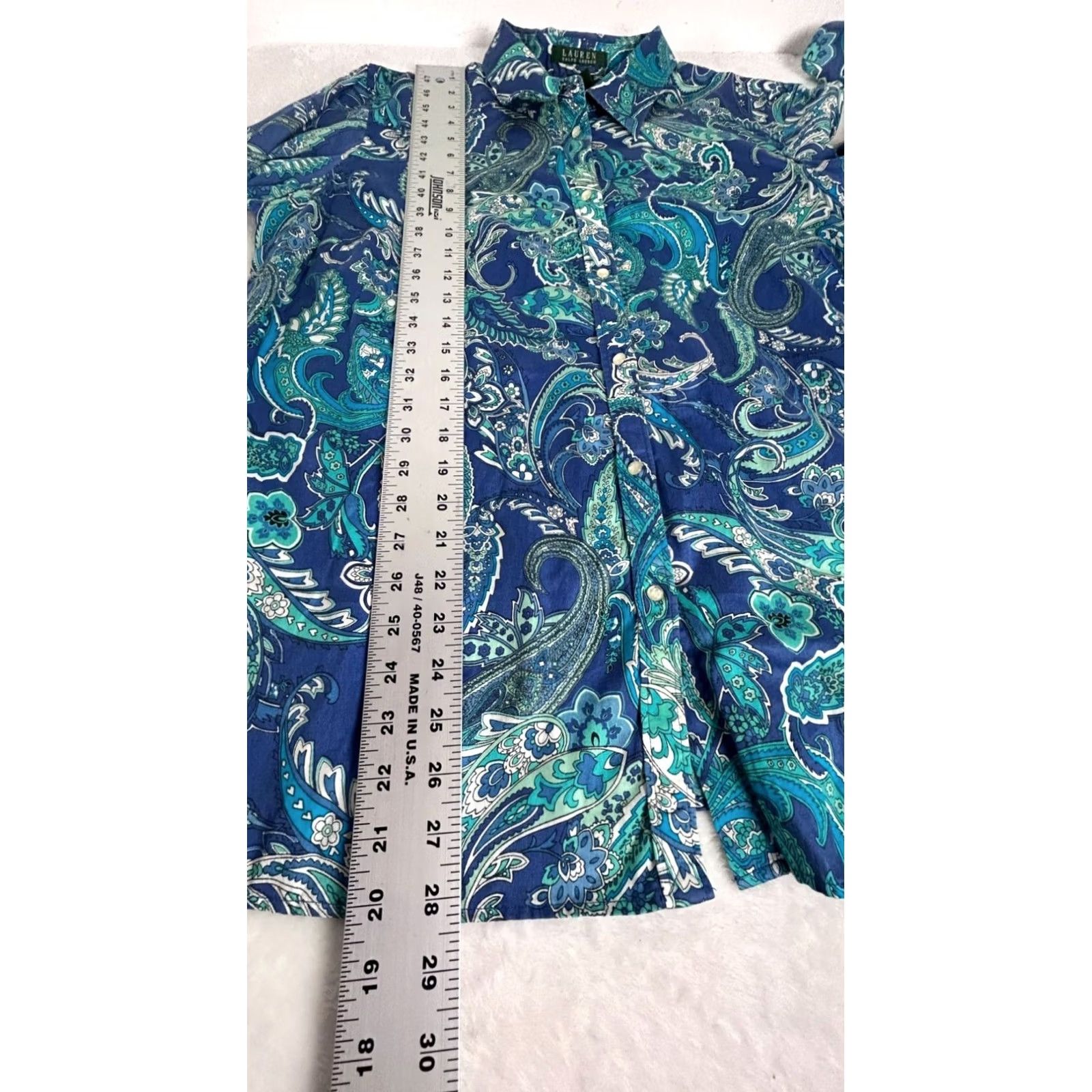 Ralph Lauren Lauren Ralph Shirt Womens 1X Blue Paisley Button Cotton Sleeves Size XL / US 12-14 / IT 48-50 - 6 Thumbnail