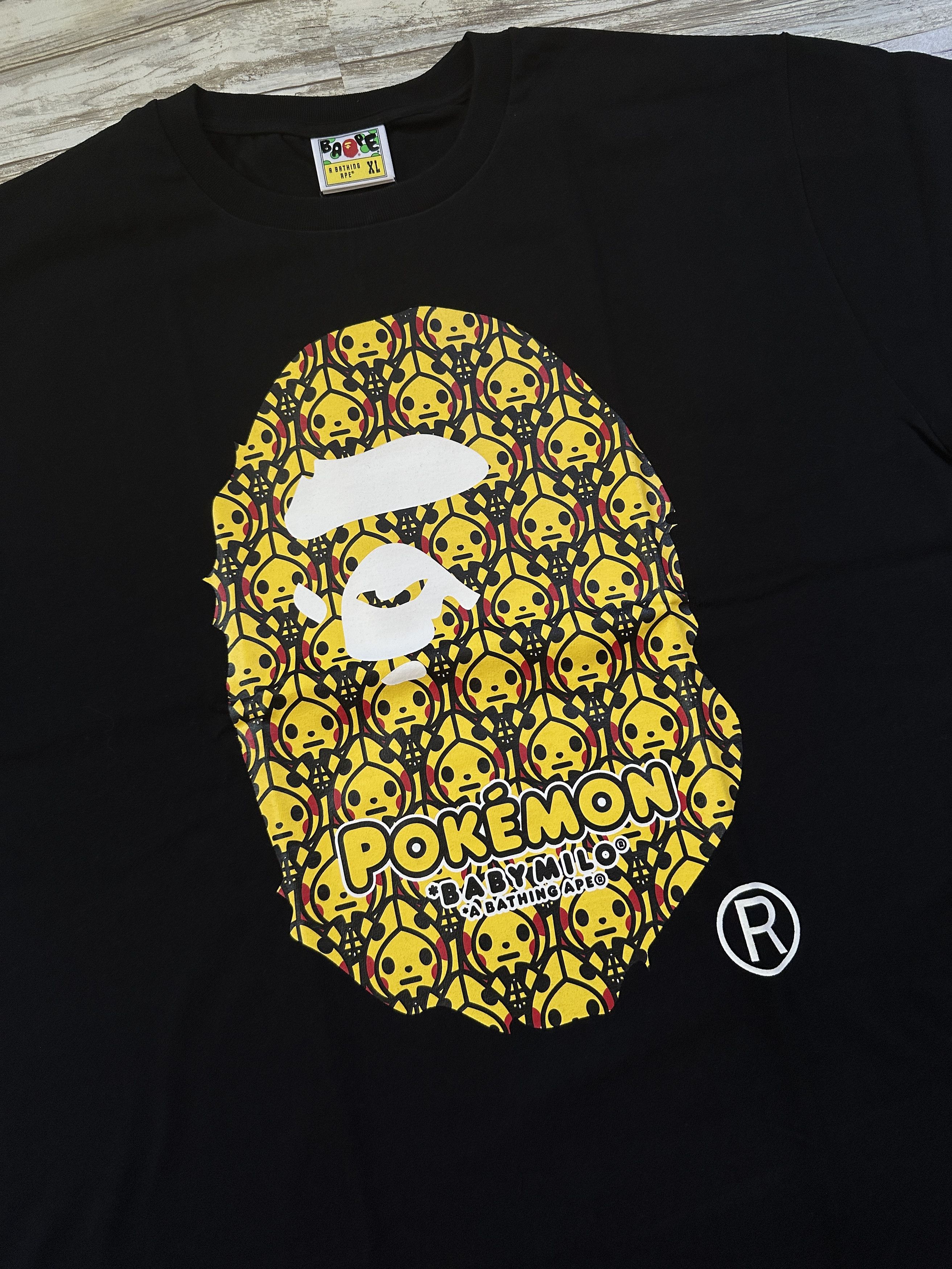 image of Bape Baby Milo Pikachu Big Ape Head Tee in Black, Men's (Size XL)