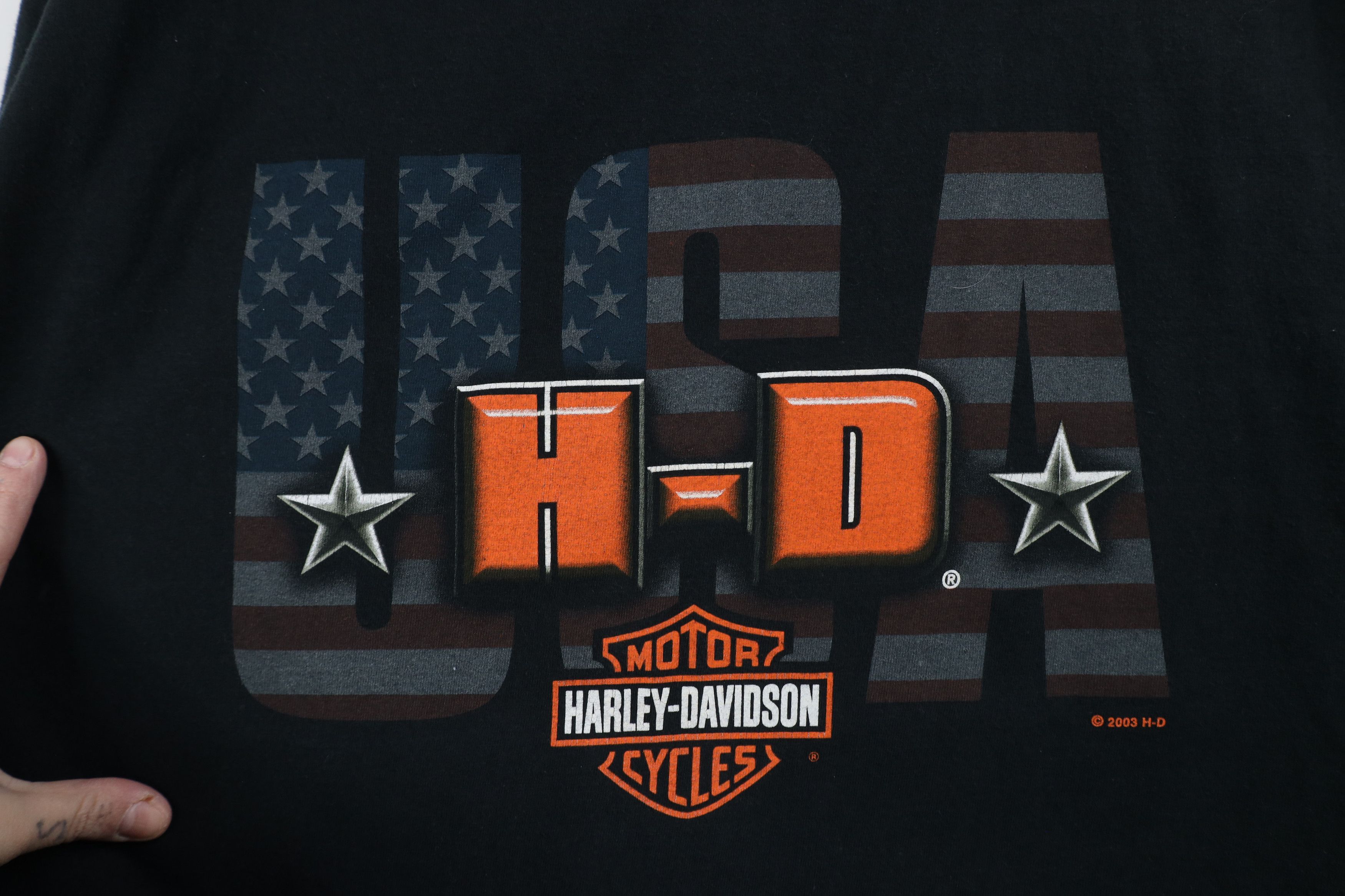 Harley Davidson × Vintage Vintage Y2K 2003 Harley Davidson Spell Big Logo USA T-Shirt Size US XL / EU 56 / 4 - 4 Thumbnail