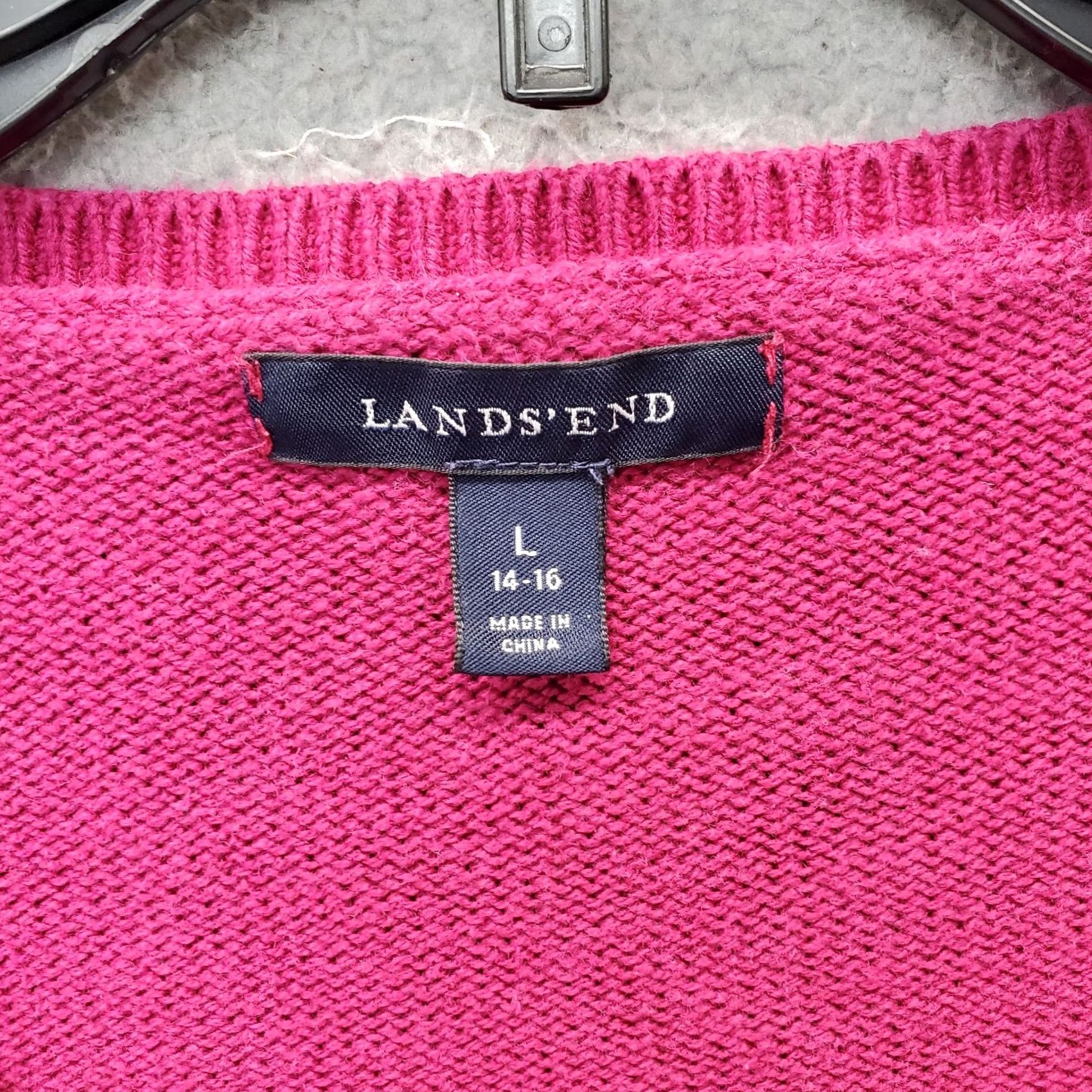Lands' End Lands' End Womens Large Pink Solid Knit Raglan Hem & Cuff Pullover Sweater (V-Neck) Size L / US 10 / IT 46 - 3 Thumbnail