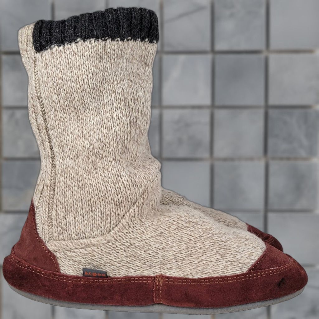 Vintage Acorn Men's Slouch Boots 9-10 Non-Slip Sole Biege Ragg Wool Brown Suede Size US 9 / EU 42 - 1 Thumbnail