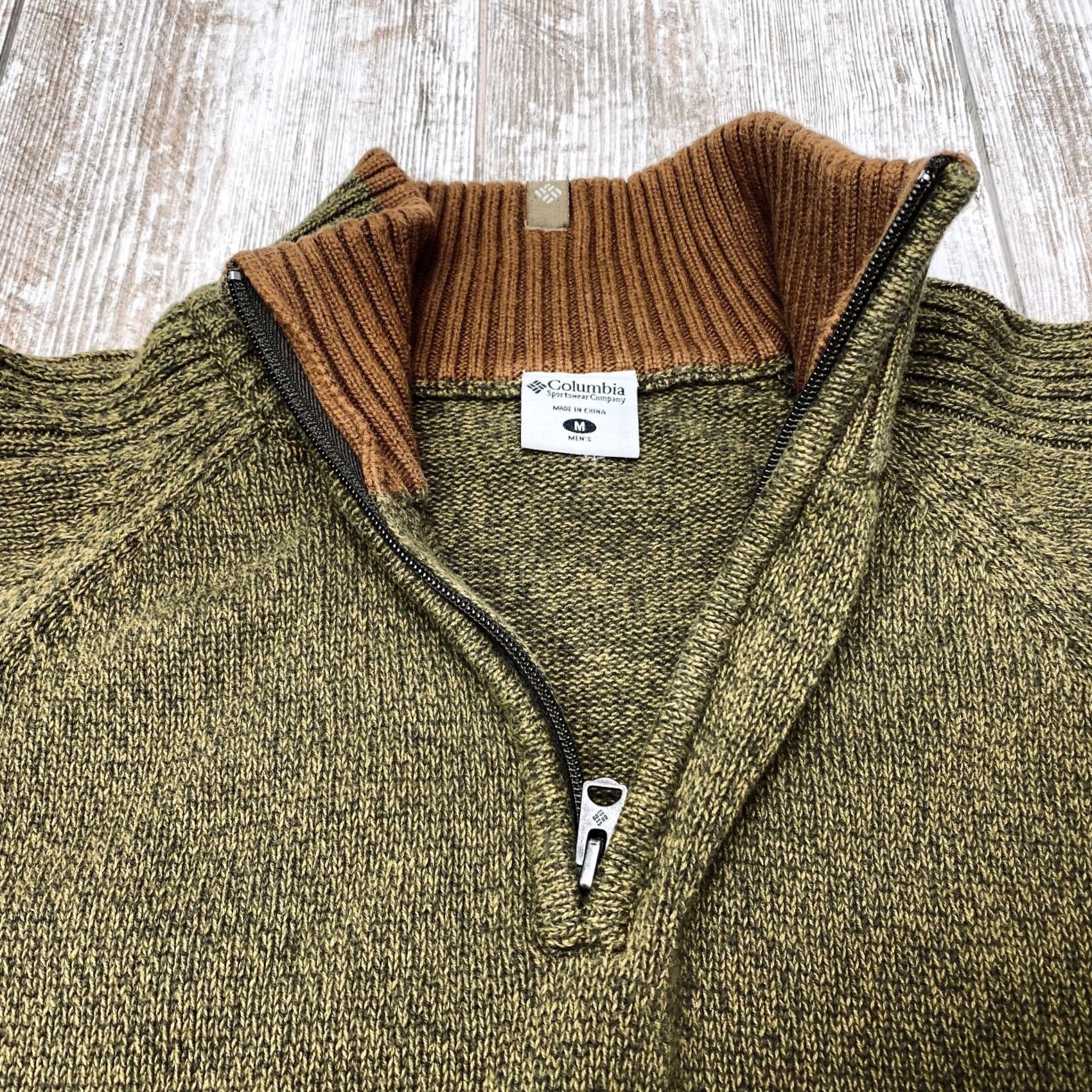 Vintage Columbia Knit Sweater Mens Medium Green 1/4 Zip Mock Neck Heavyweight 7522 Size US M / EU 48-50 / 2 - 6 Thumbnail