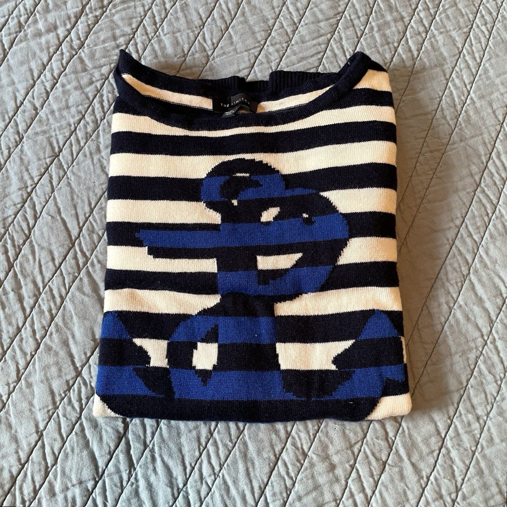Vintage The Limited Sweater Women’s Sz M Striped Nautical Navy Blue Anchor Pullover Soft Size M / US 6-8 / IT 42-44 - 5 Thumbnail