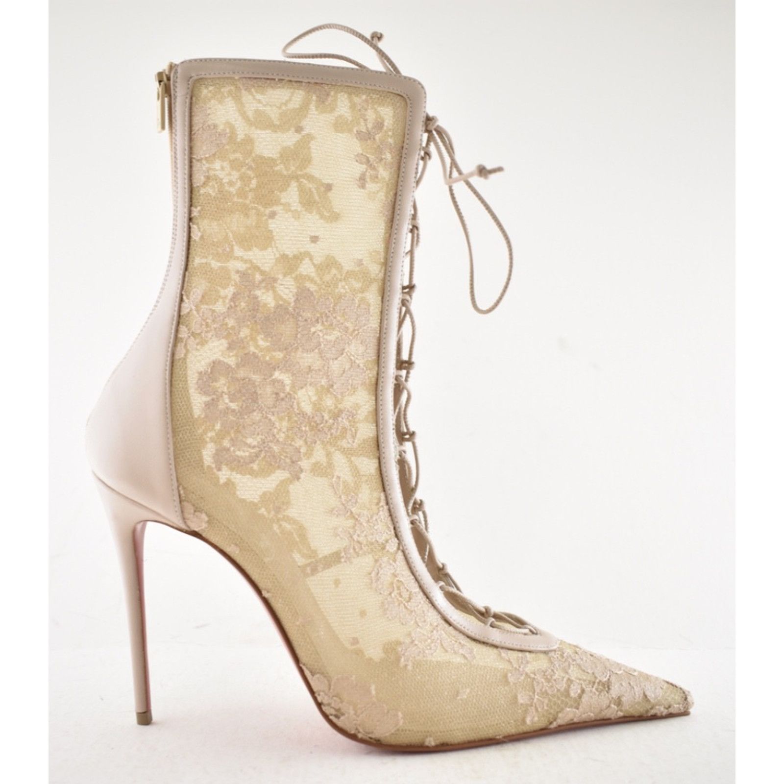 Christian Louboutin KM Lace Booty 100 Pearl Beige Lace Up Ankle Heel Bootie 40 Size US 10 / IT 40 - 2 Thumbnail