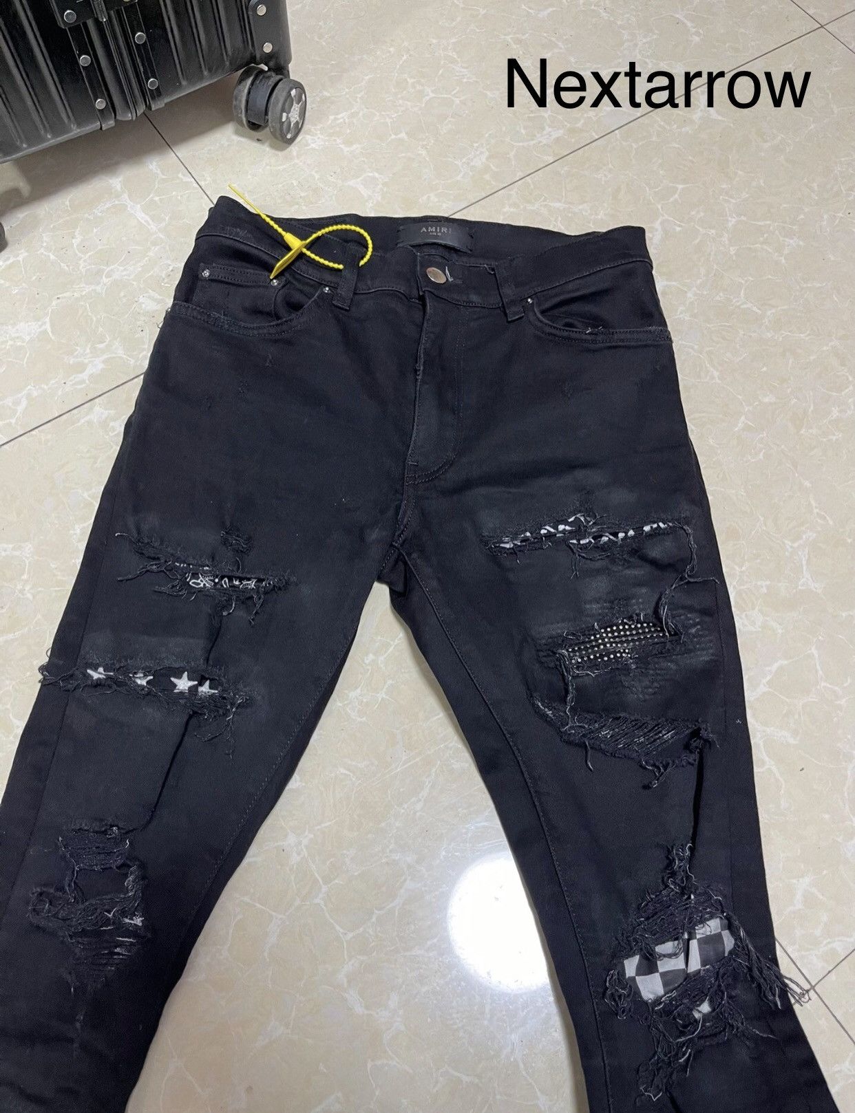 Amiri Amiri artist splices checkerboard flowers to destroy jeans Size US 30 / EU 46 - 2 Thumbnail