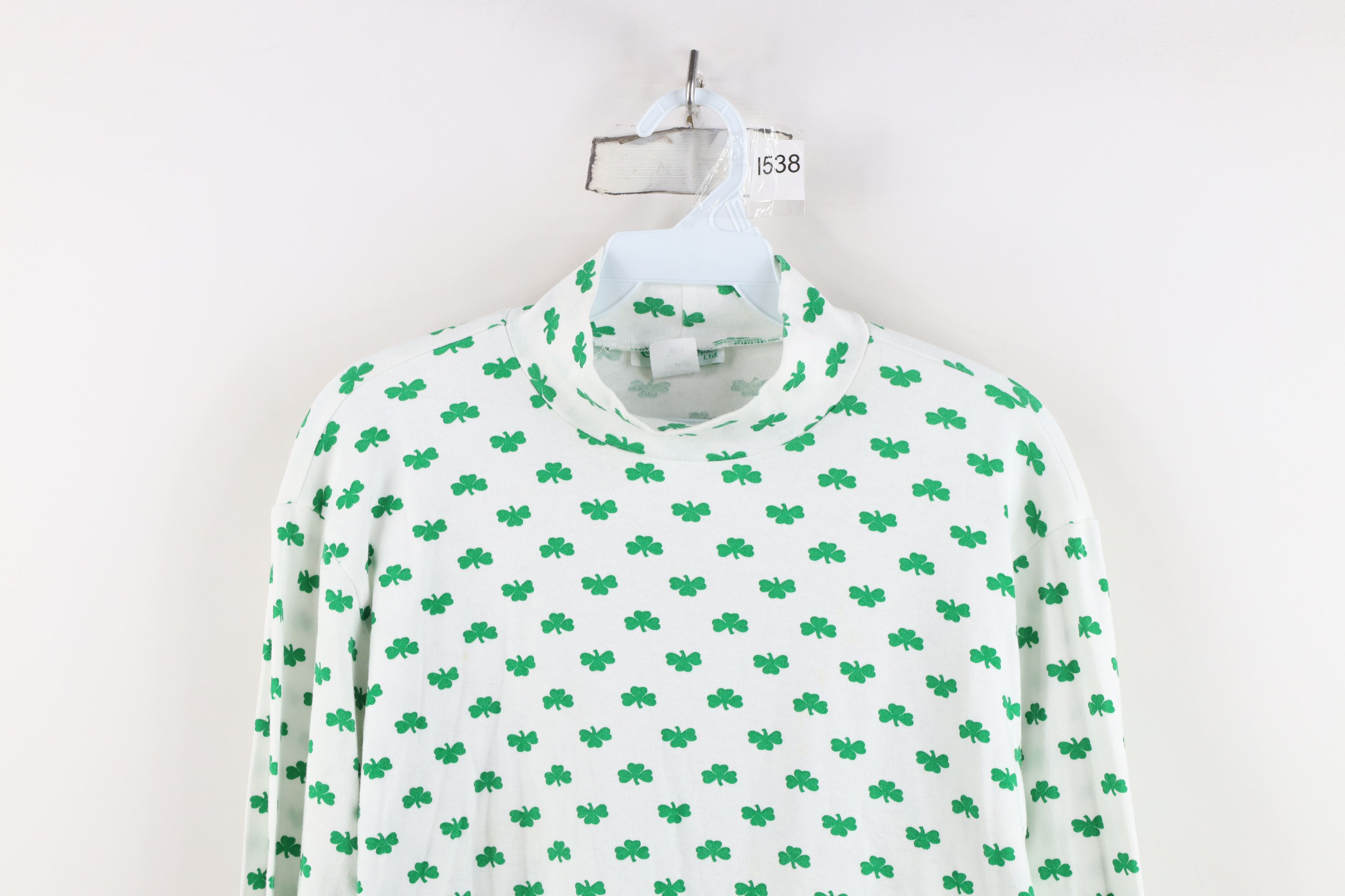Vintage Vintage 90s Patricks Day Clover Mock Neck T-Shirt USA Size M / US 6-8 / IT 42-44 - 2 Thumbnail