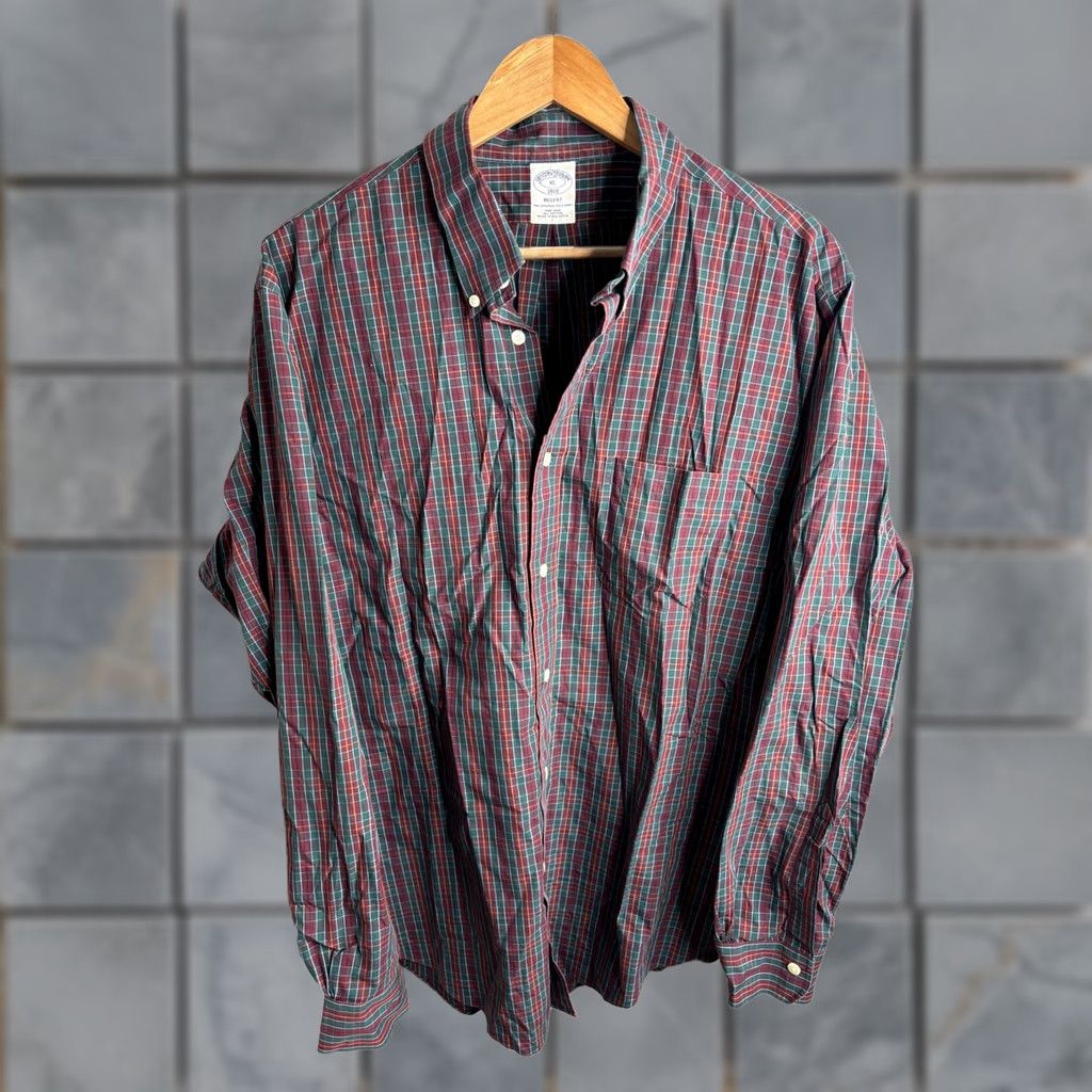 Brooks Brothers Brooks Brothers Shirt Mens XL Green Plaid Regent Non-Iron Button-Down Dress Shirt Size 46R - 1 Thumbnail