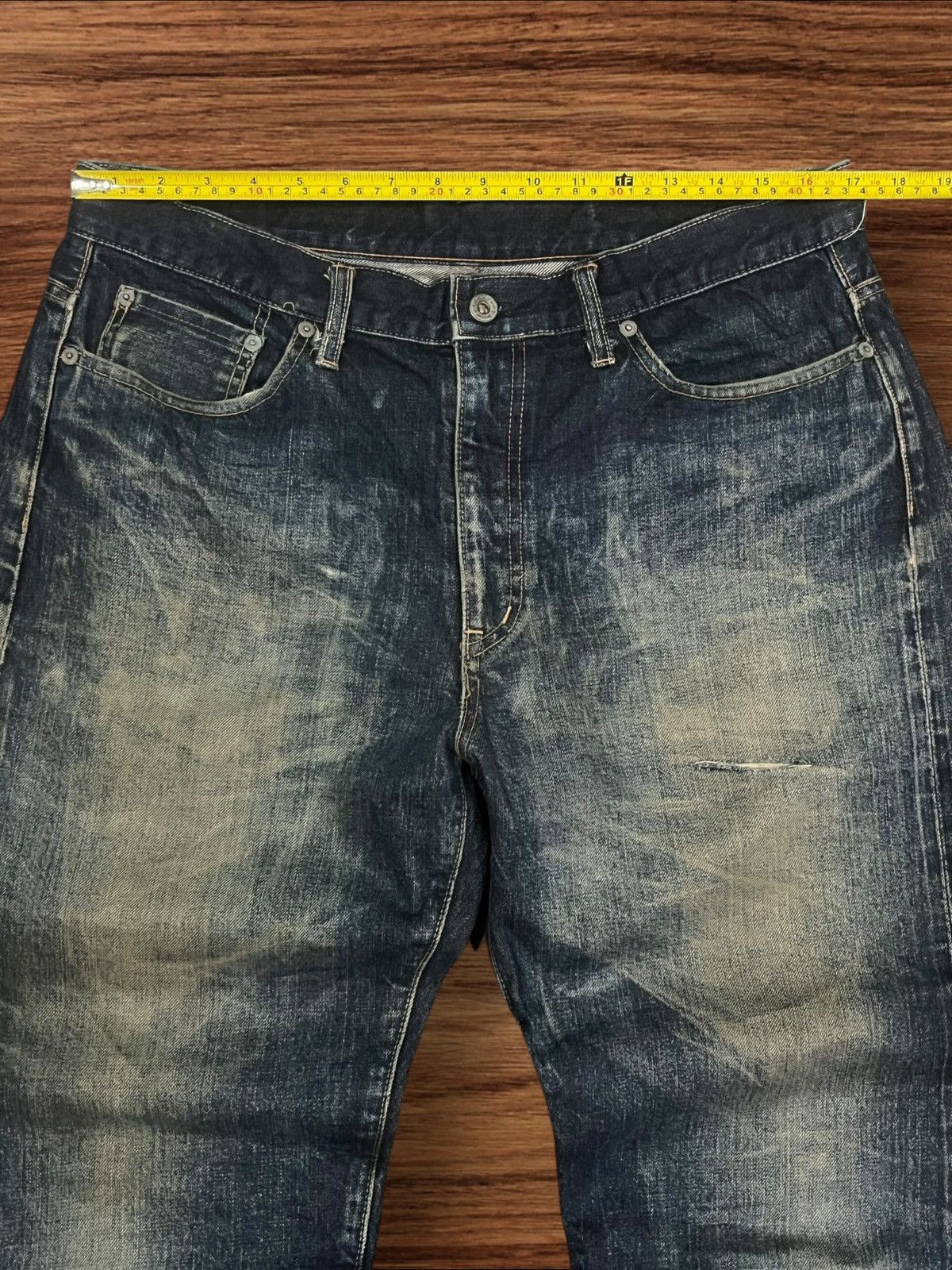 WHIZ LIMITED Whiz Limited Mud Indigo Washed Distress Selvedge Loose Jeans Size US 33 - 15 Thumbnail