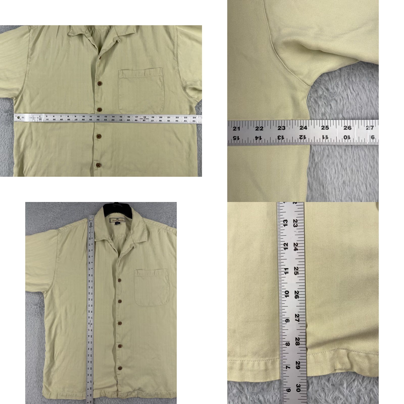 Tommy Bahama Tommy Bahama Shirt Men Large Yellow 100% Silk Button Up Short Sleeve Herringbone Size US L / EU 52-54 / 3 - 8 Thumbnail