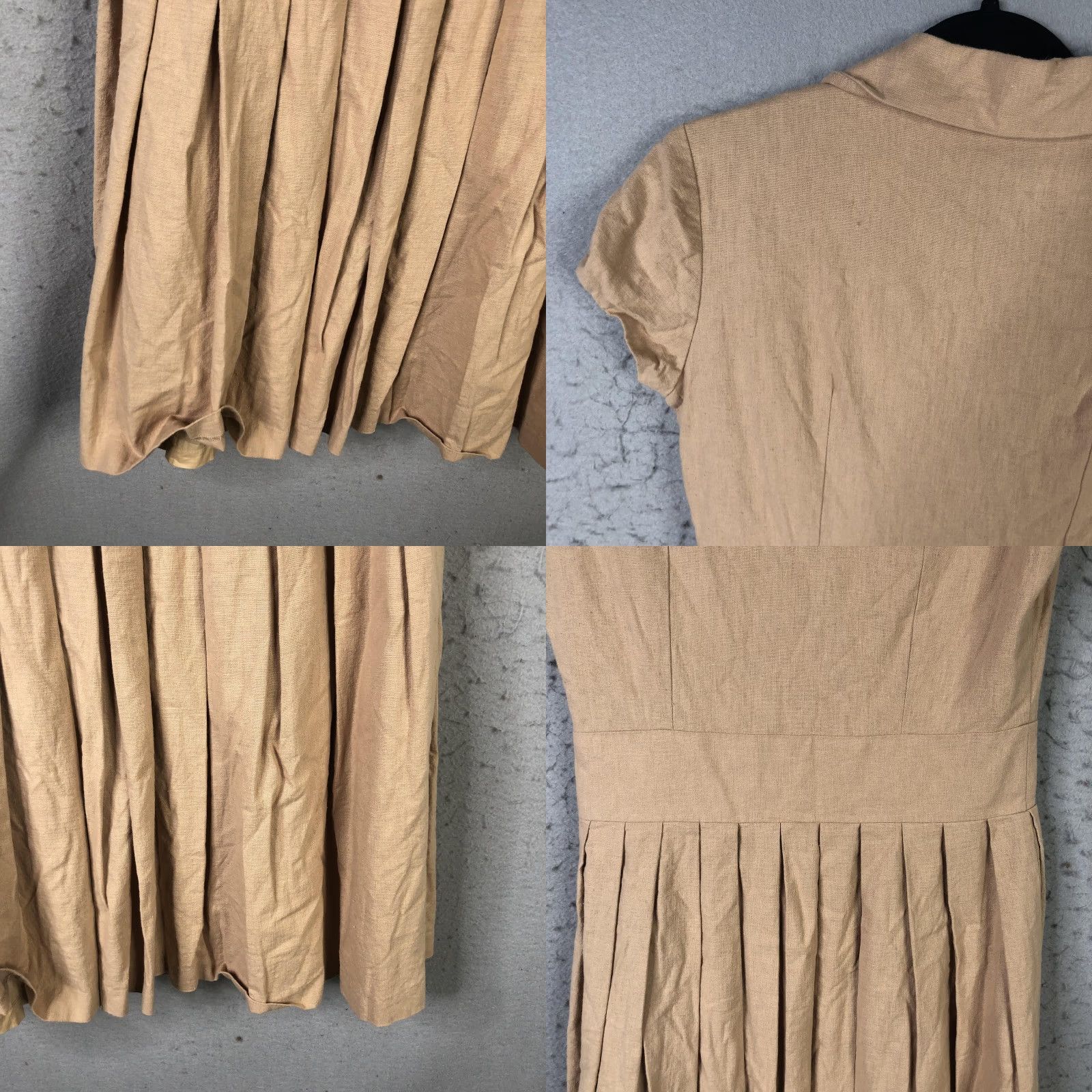 Vintage T.A.G Dress Women S Beige Linen Button Front Pleated Belted Fit Flare Pinup Shirt Dress Size S / US 4 / IT 40 - 10 Thumbnail