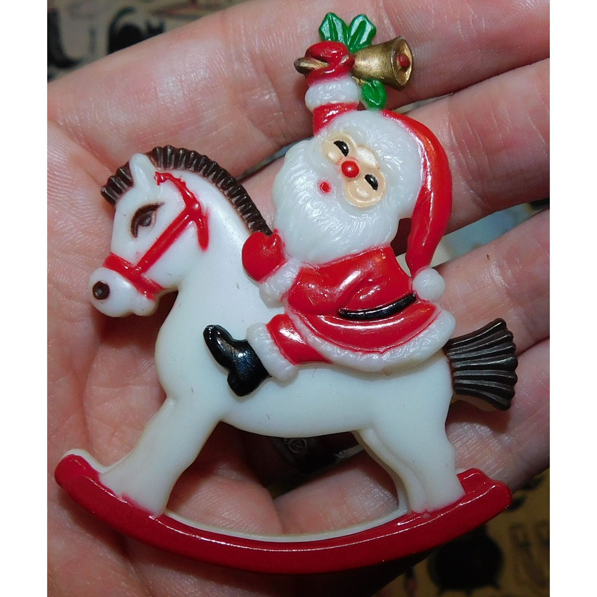 Other Vintage 70s Moving Santa Rocking Horse Brooch Size ONE SIZE - 1 Thumbnail