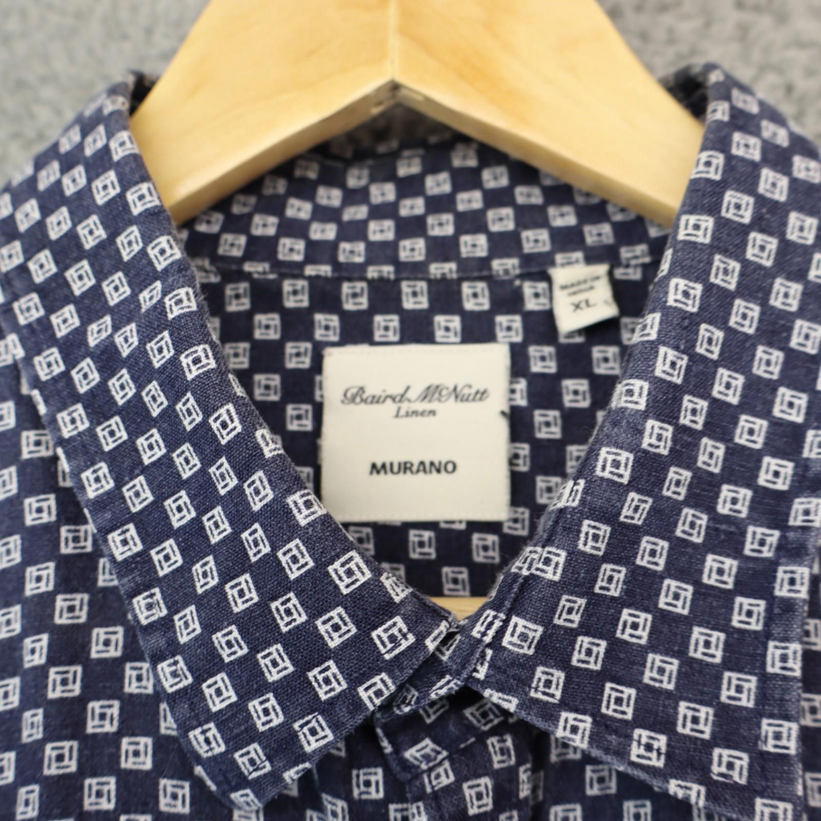 Murano Baird McNutt Murano Linen Men XL Blue Geometric S/S Button Size US XL / EU 56 / 4 - 2 Thumbnail