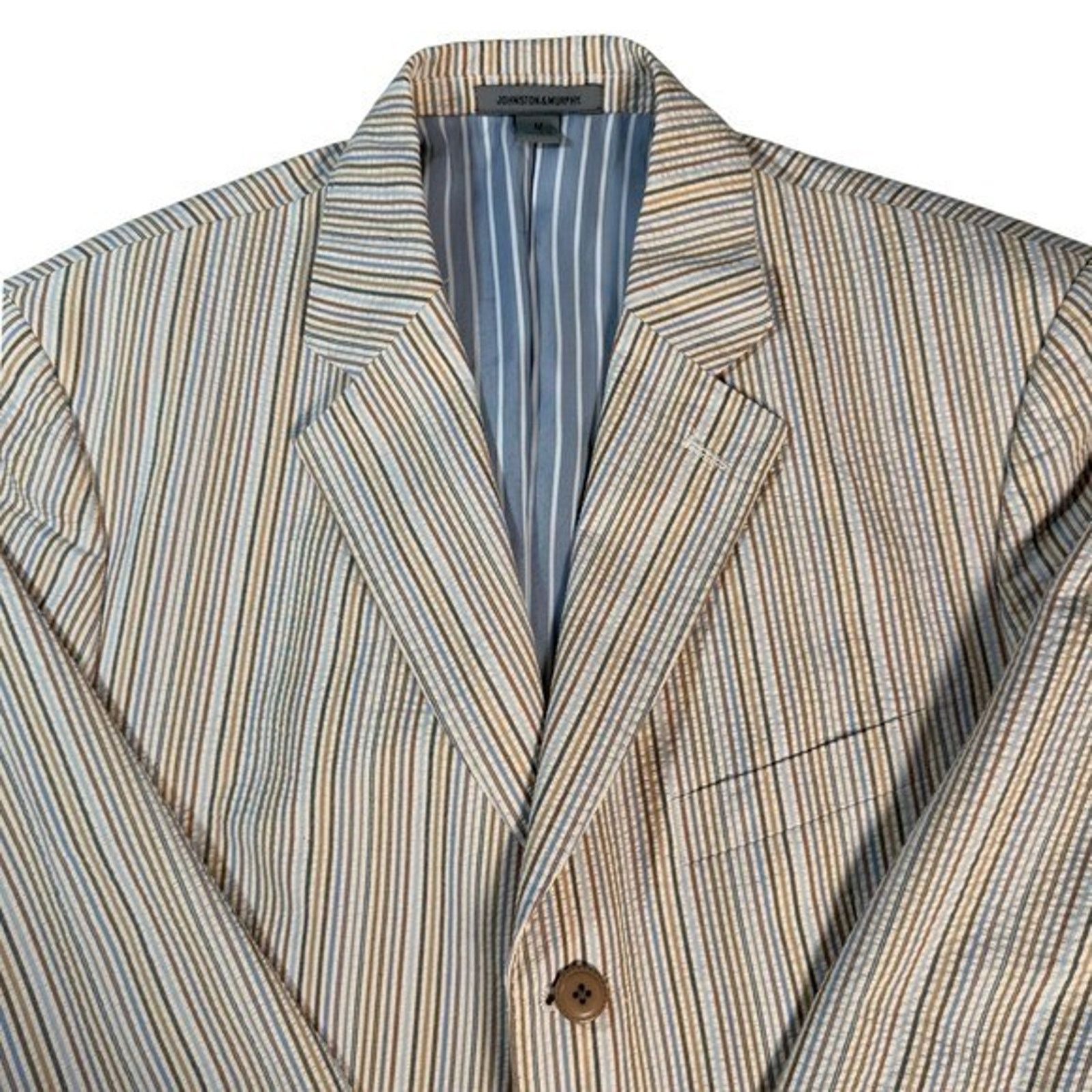 Johnston & Murphy Johnston Murphy Mens Striped Seersucker Blazer Jacket Size M Size 38R - 4 Thumbnail